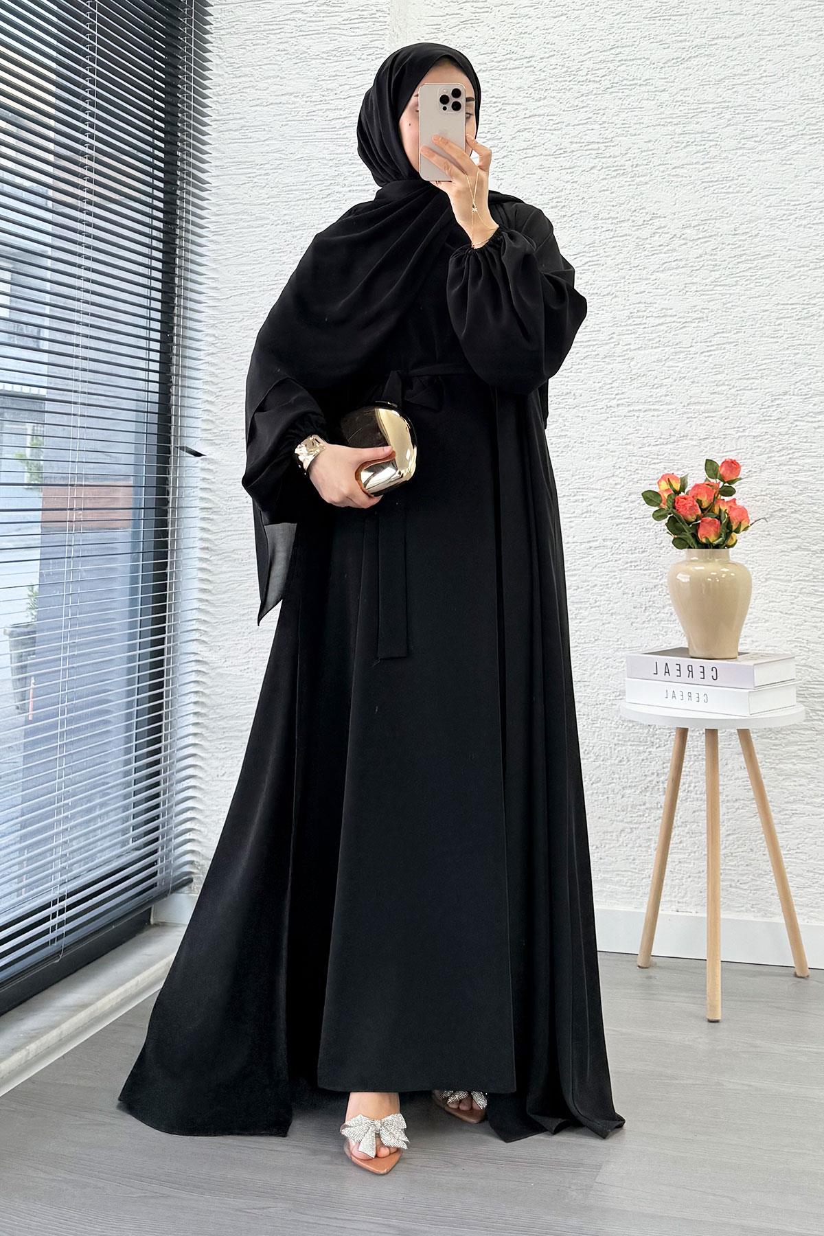 Kolu Lastikli İkili Abaya Takım – Siyah