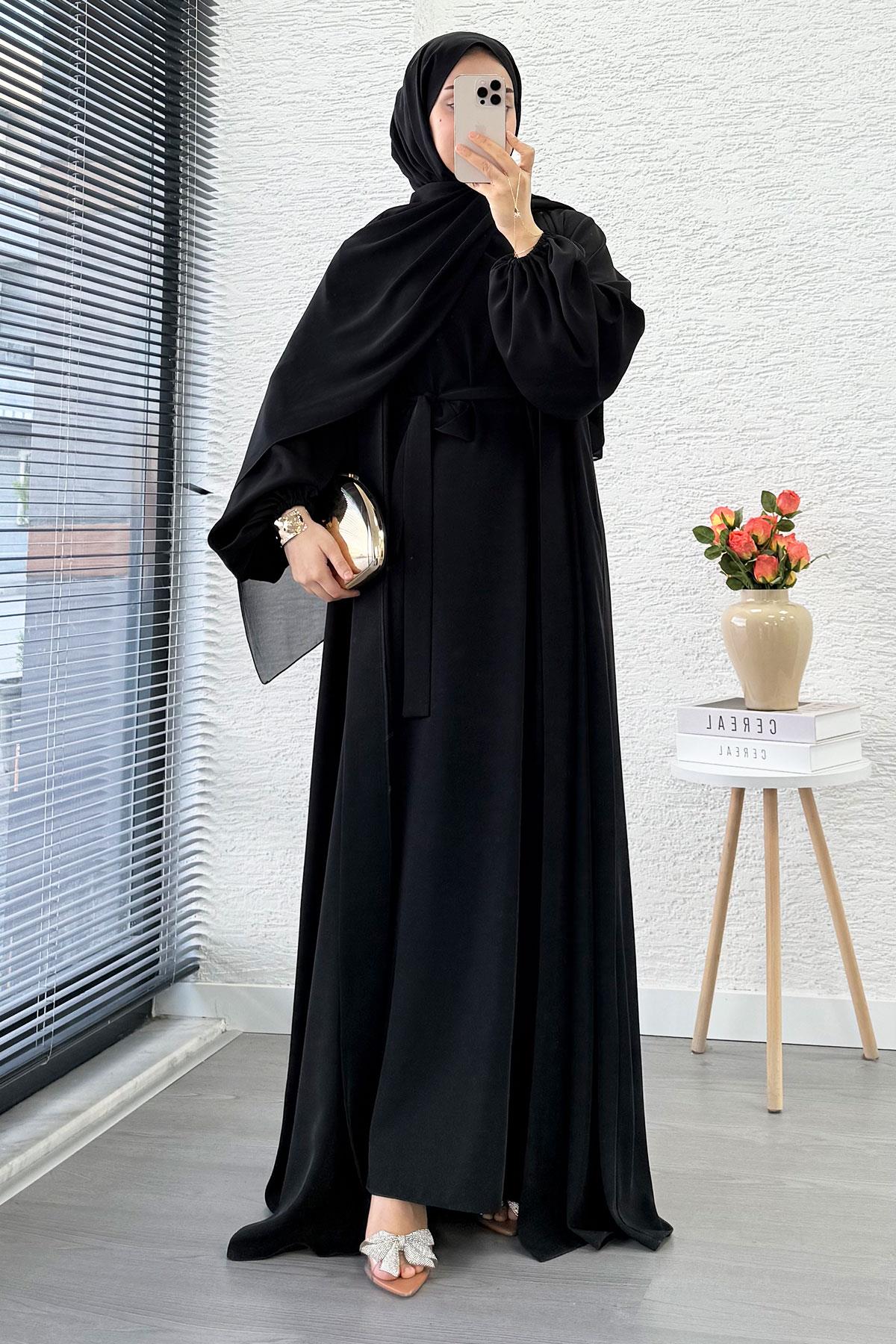 Kolu Lastikli İkili Abaya Takım – Siyah