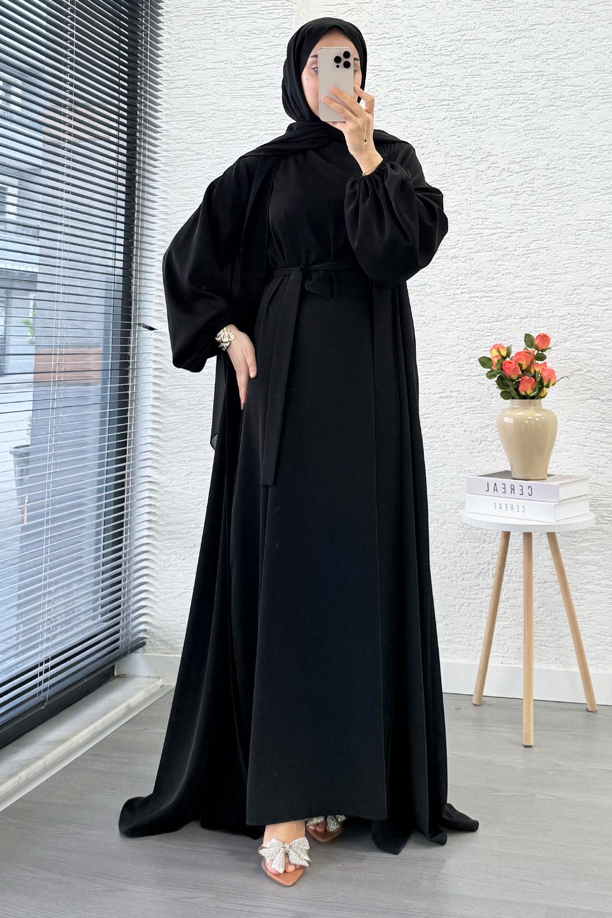 Kolu Lastikli İkili Abaya Takım – Siyah