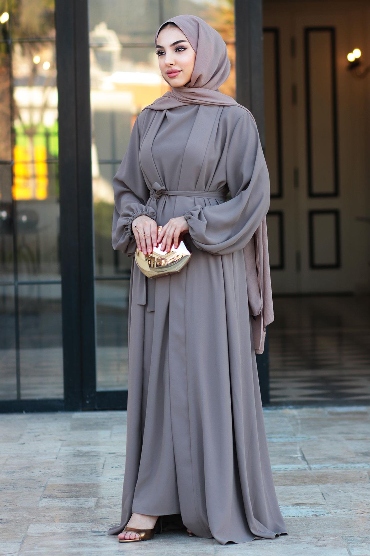 Kolu LasTopraktikli İkili Abaya Takım – Toprak