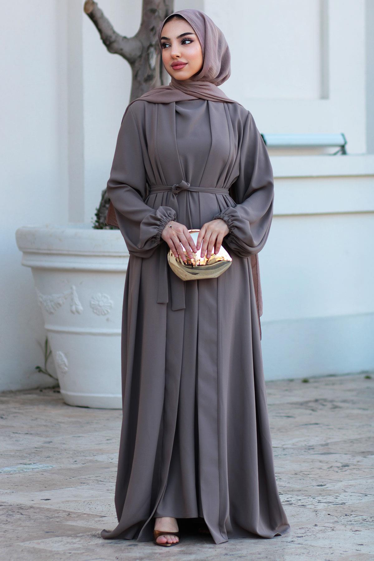 Kolu LasTopraktikli İkili Abaya Takım – Toprak