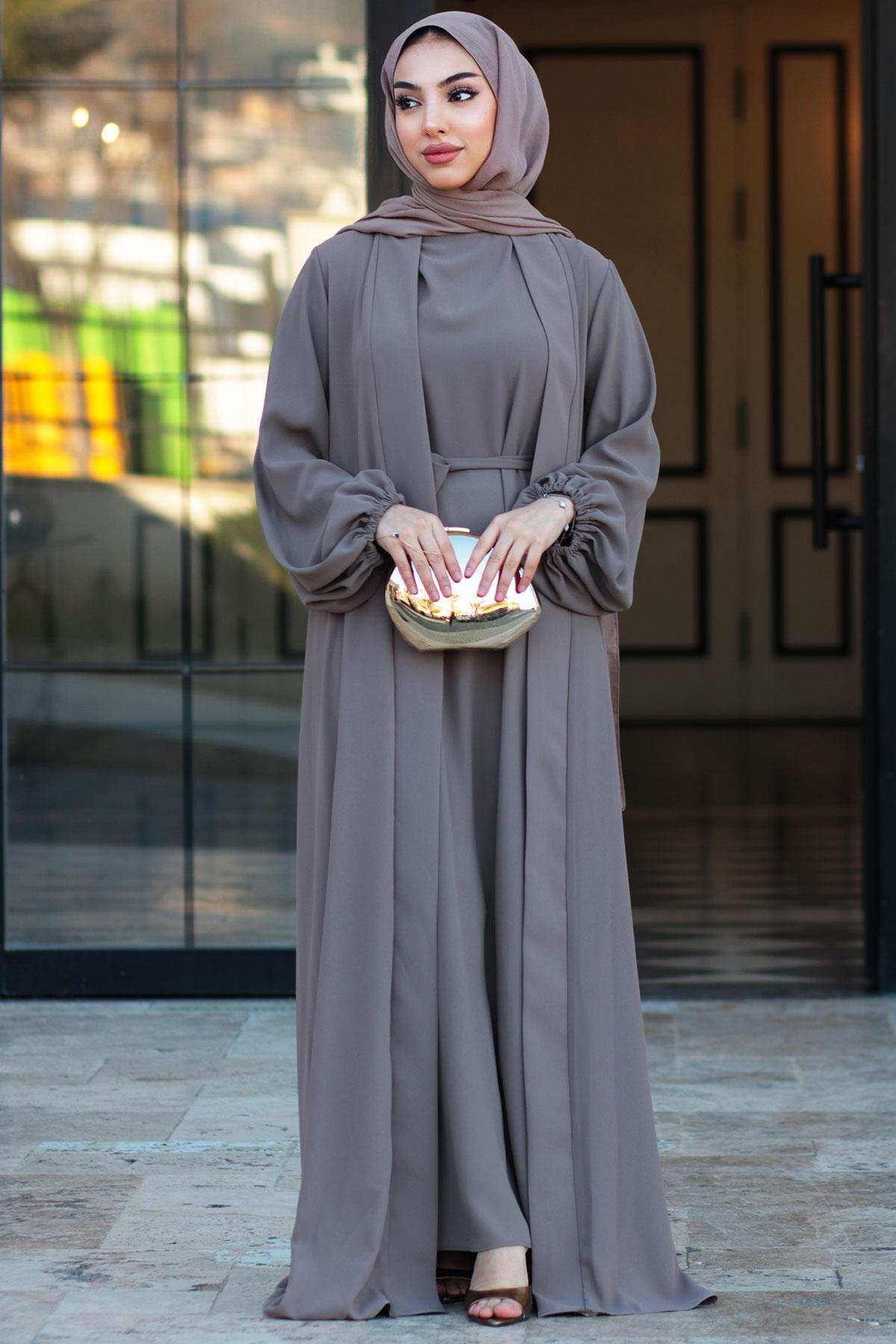 Kolu LasTopraktikli İkili Abaya Takım – Toprak