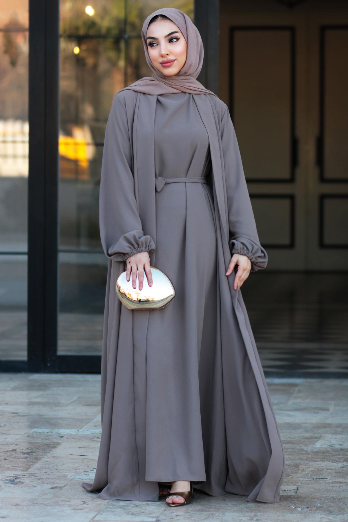 Kolu LasTopraktikli İkili Abaya Takım – Toprak