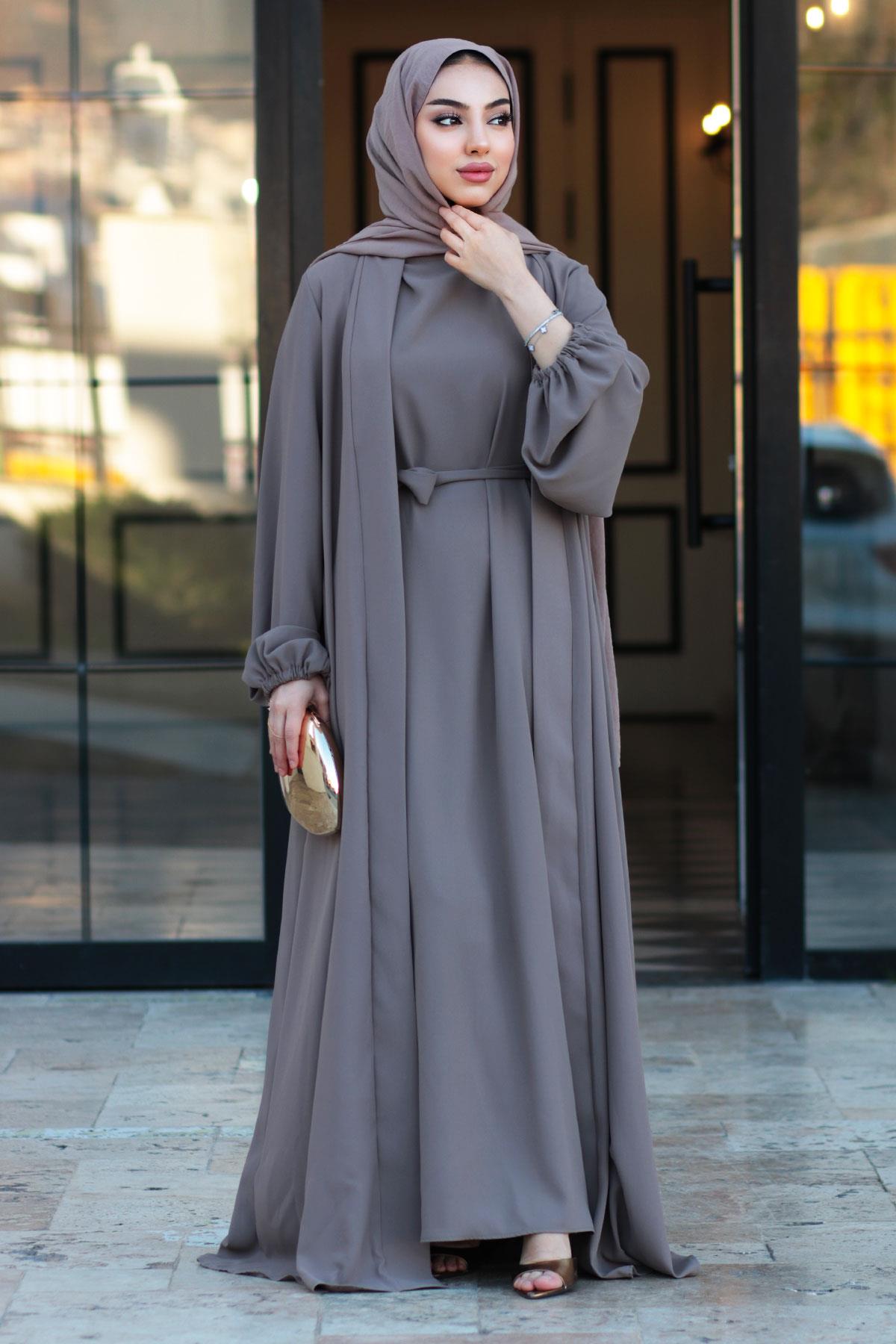 Kolu LasTopraktikli İkili Abaya Takım – Toprak
