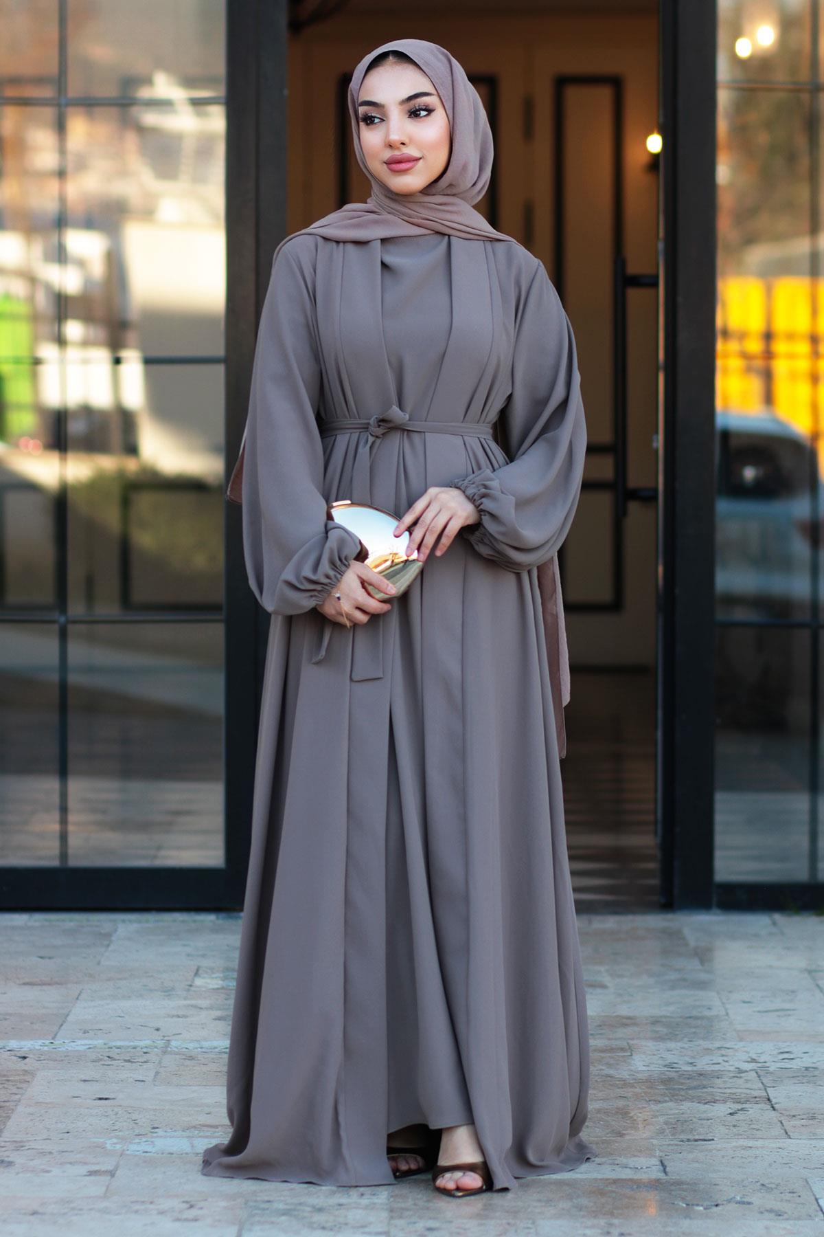 Kolu LasTopraktikli İkili Abaya Takım – Toprak