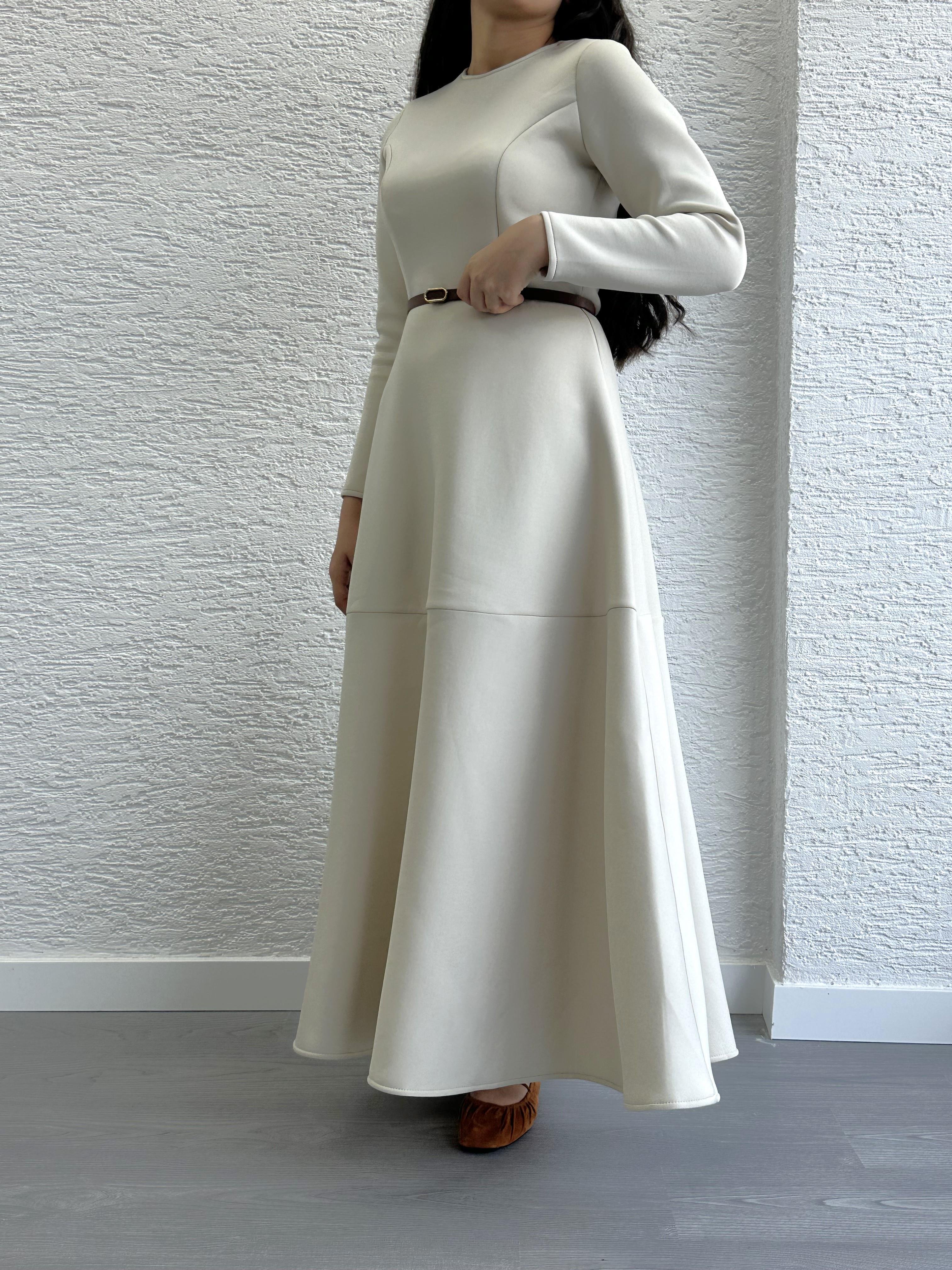 Krem Kemerli Lisa Elbise