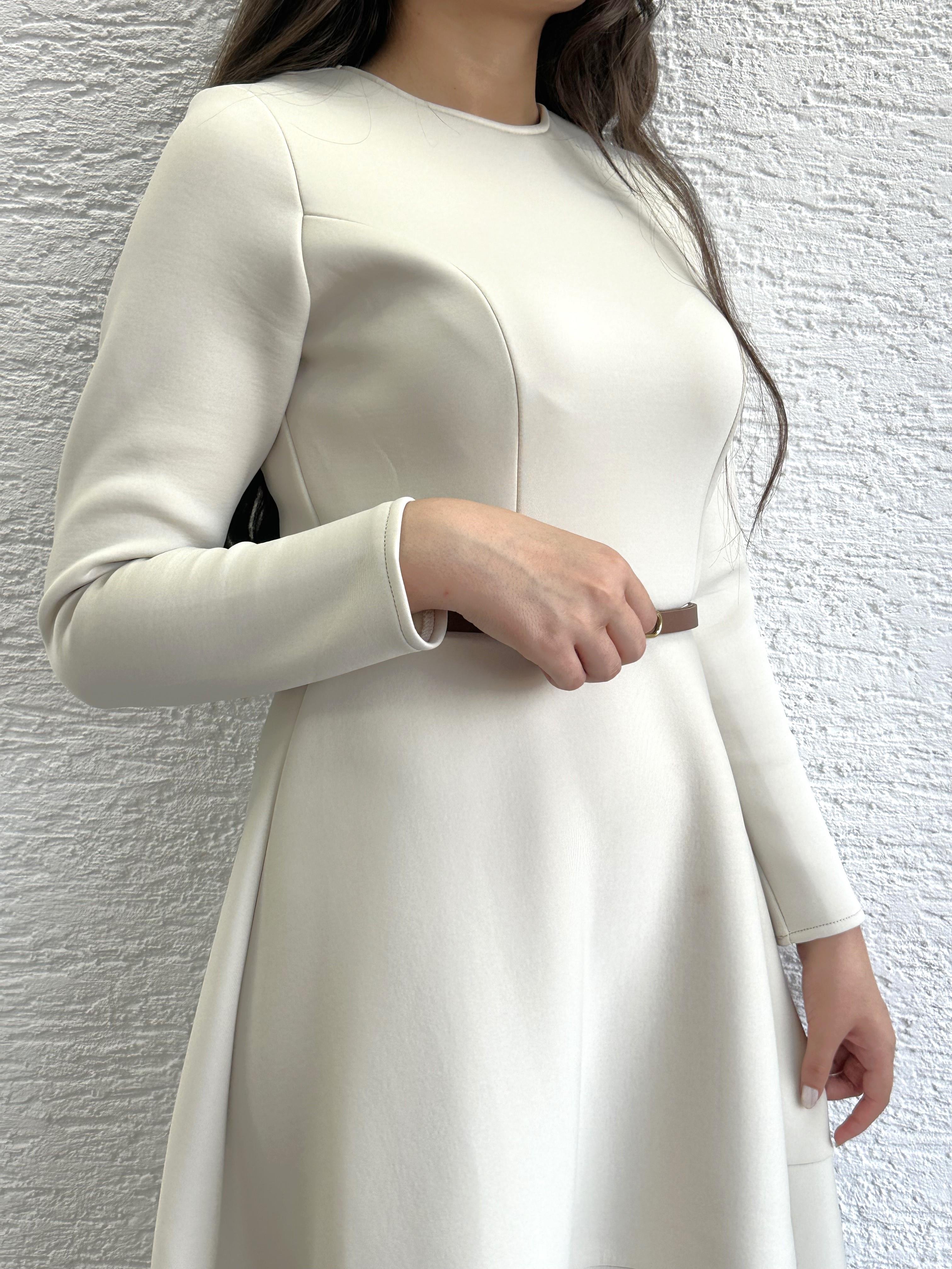 Krem Kemerli Lisa Elbise