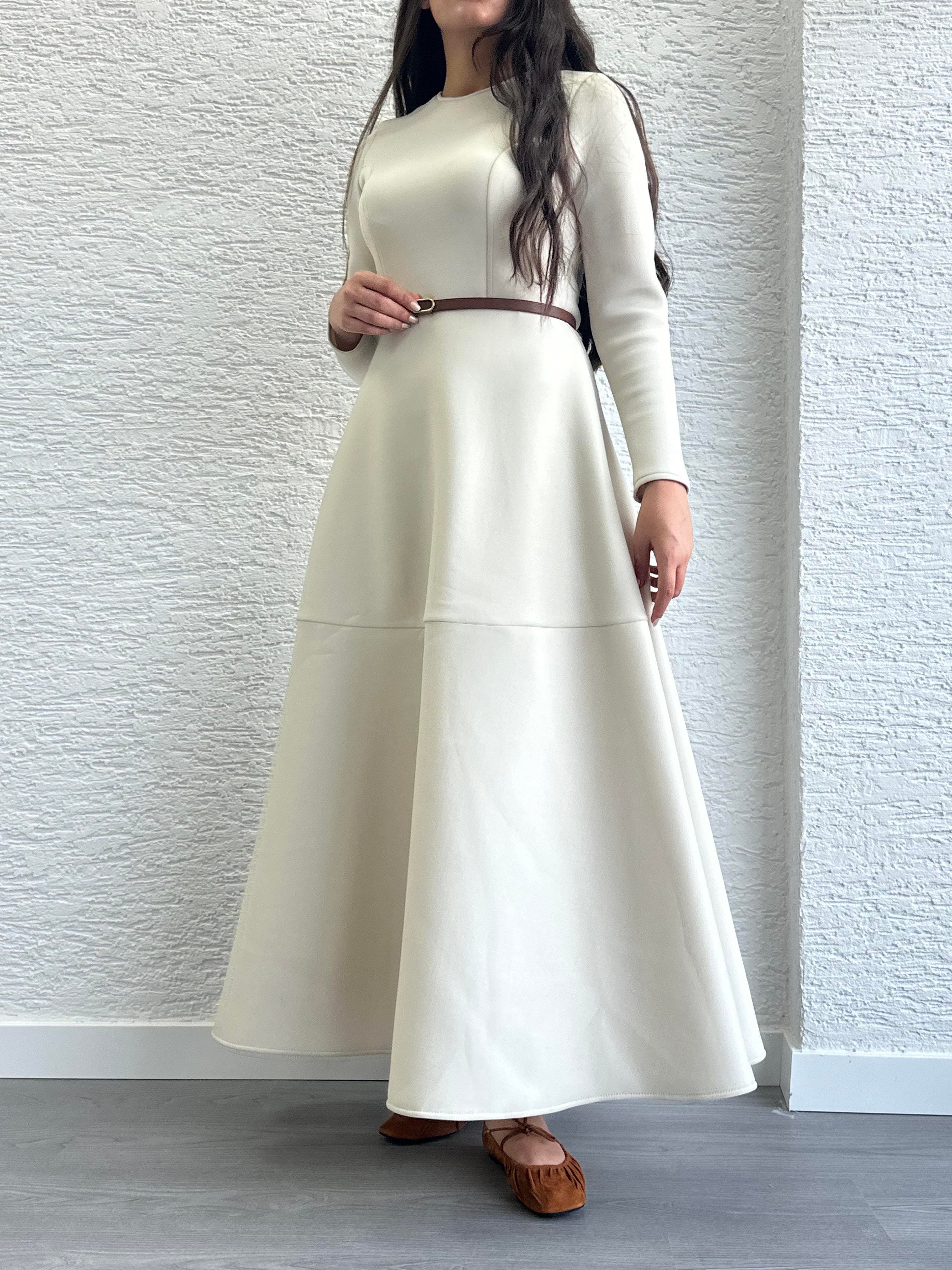 Krem Kemerli Lisa Elbise