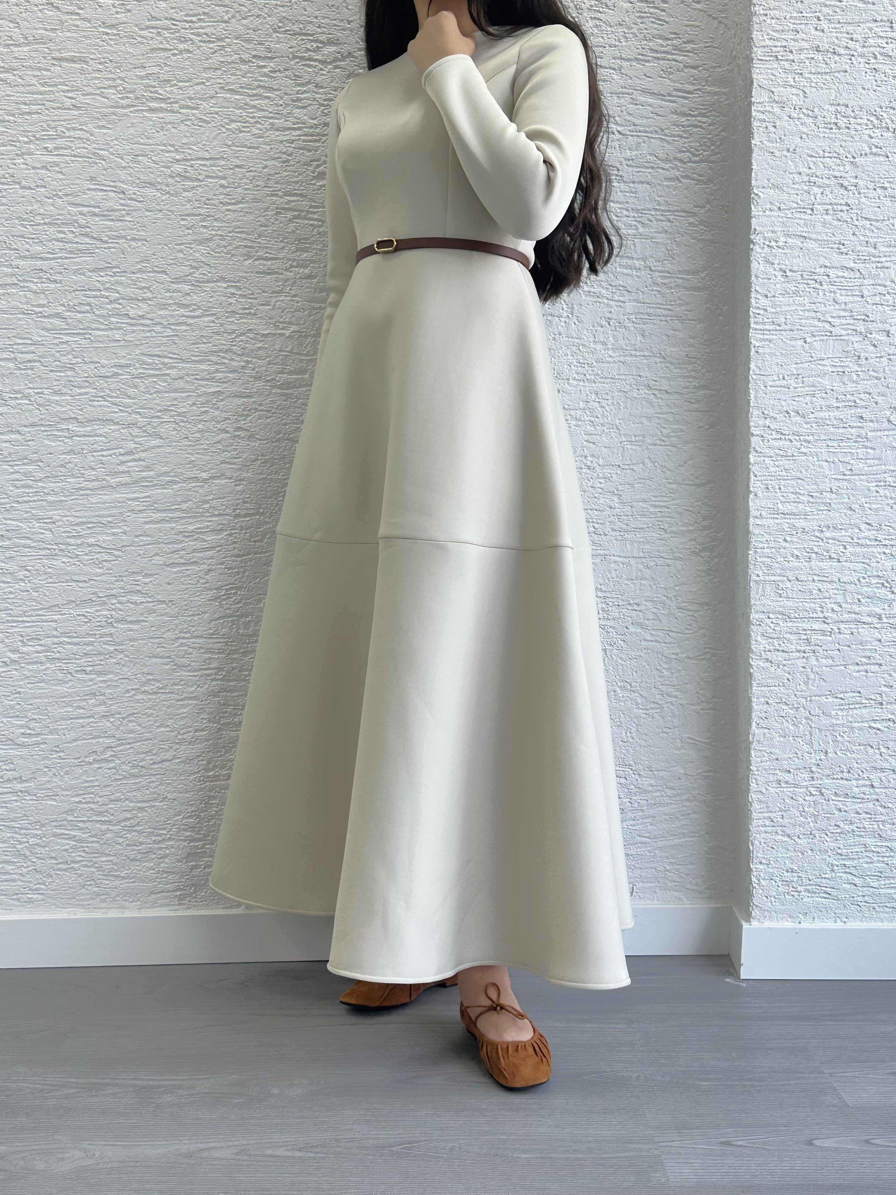 Krem Kemerli Lisa Elbise