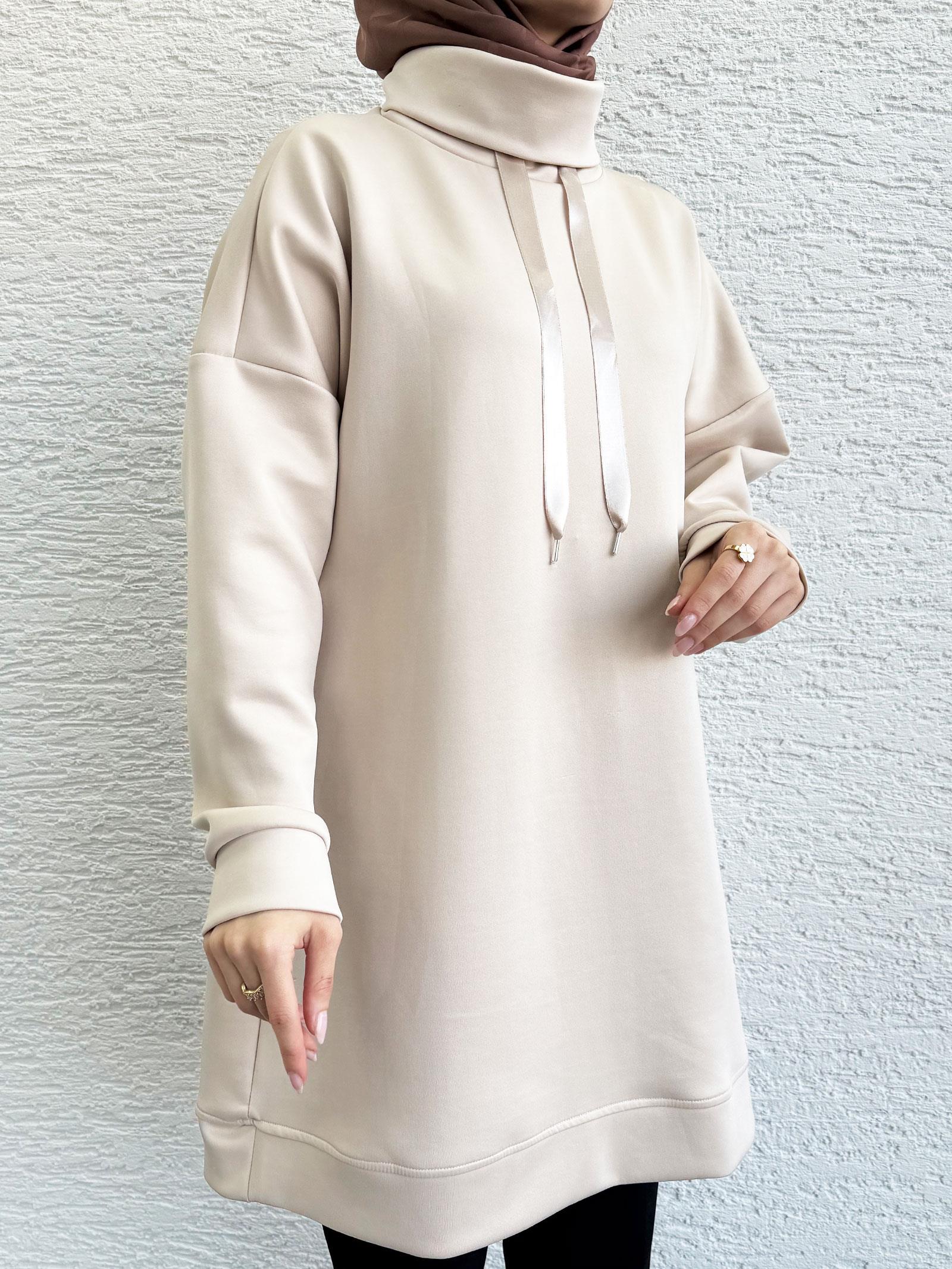 Krem Scuba Kumaş Tunik
