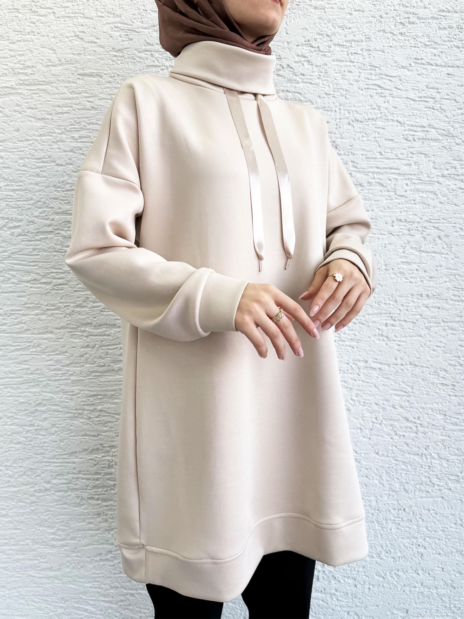 Krem Scuba Kumaş Tunik