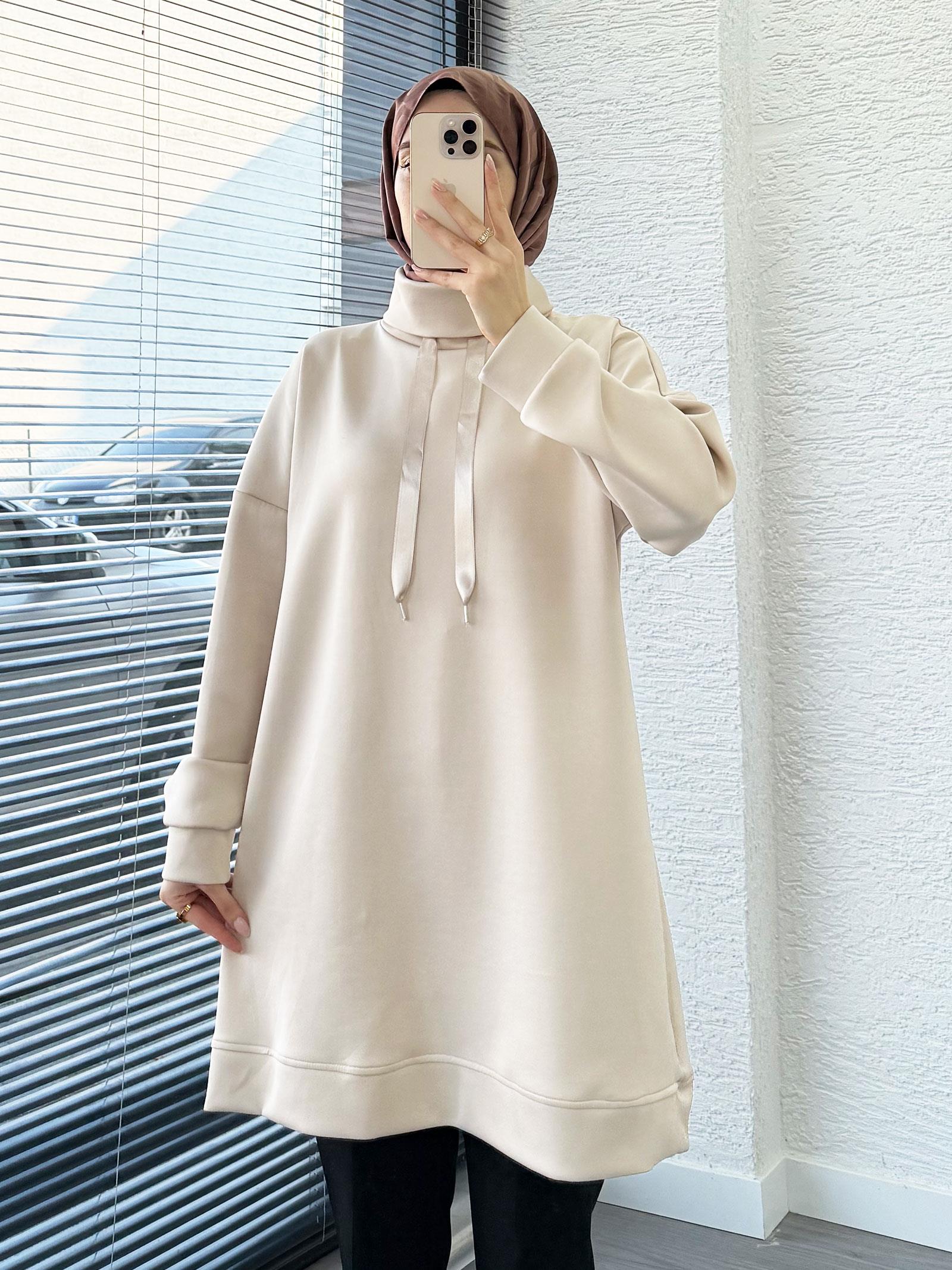 Krem Scuba Kumaş Tunik