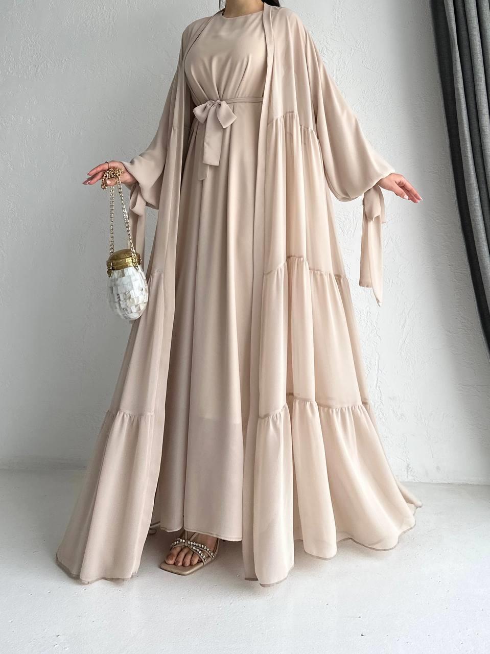 Krem Selin Abaya Takım 
