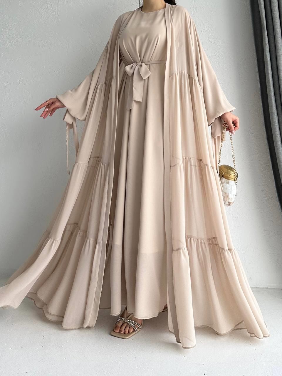 Krem Selin Abaya Takım 