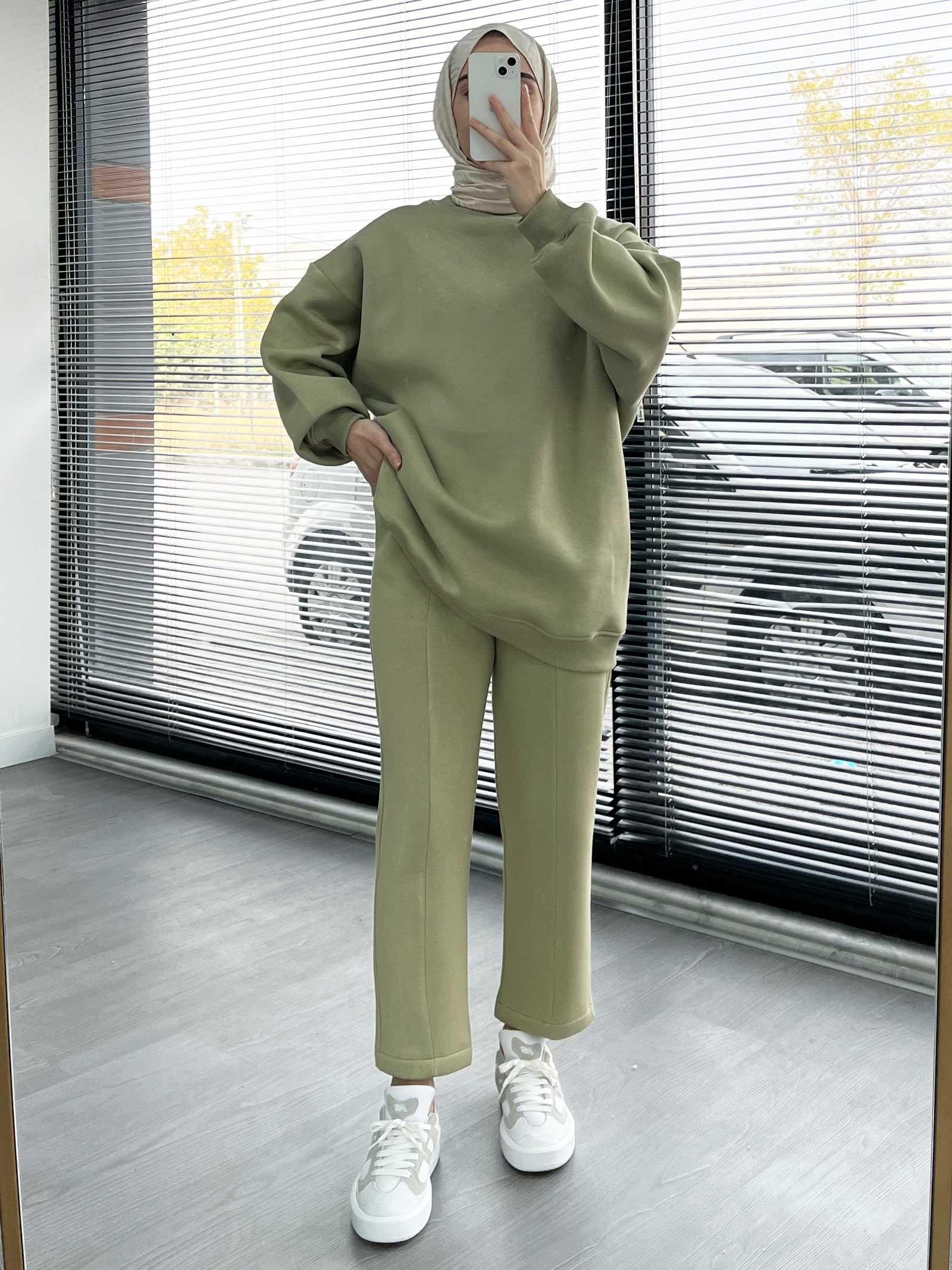 Küf Yeşili Rahat ve Şık Kadın İkili Eşofman Takımı