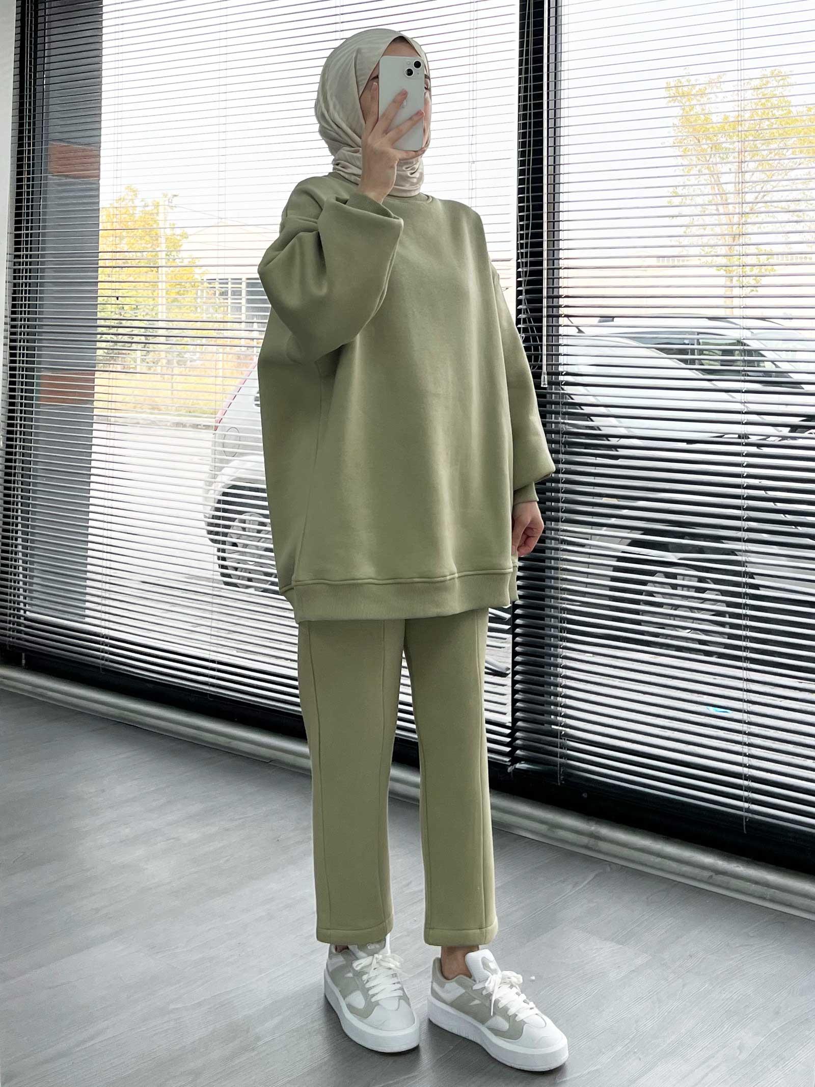 Küf Yeşili Rahat ve Şık Kadın İkili Eşofman Takımı