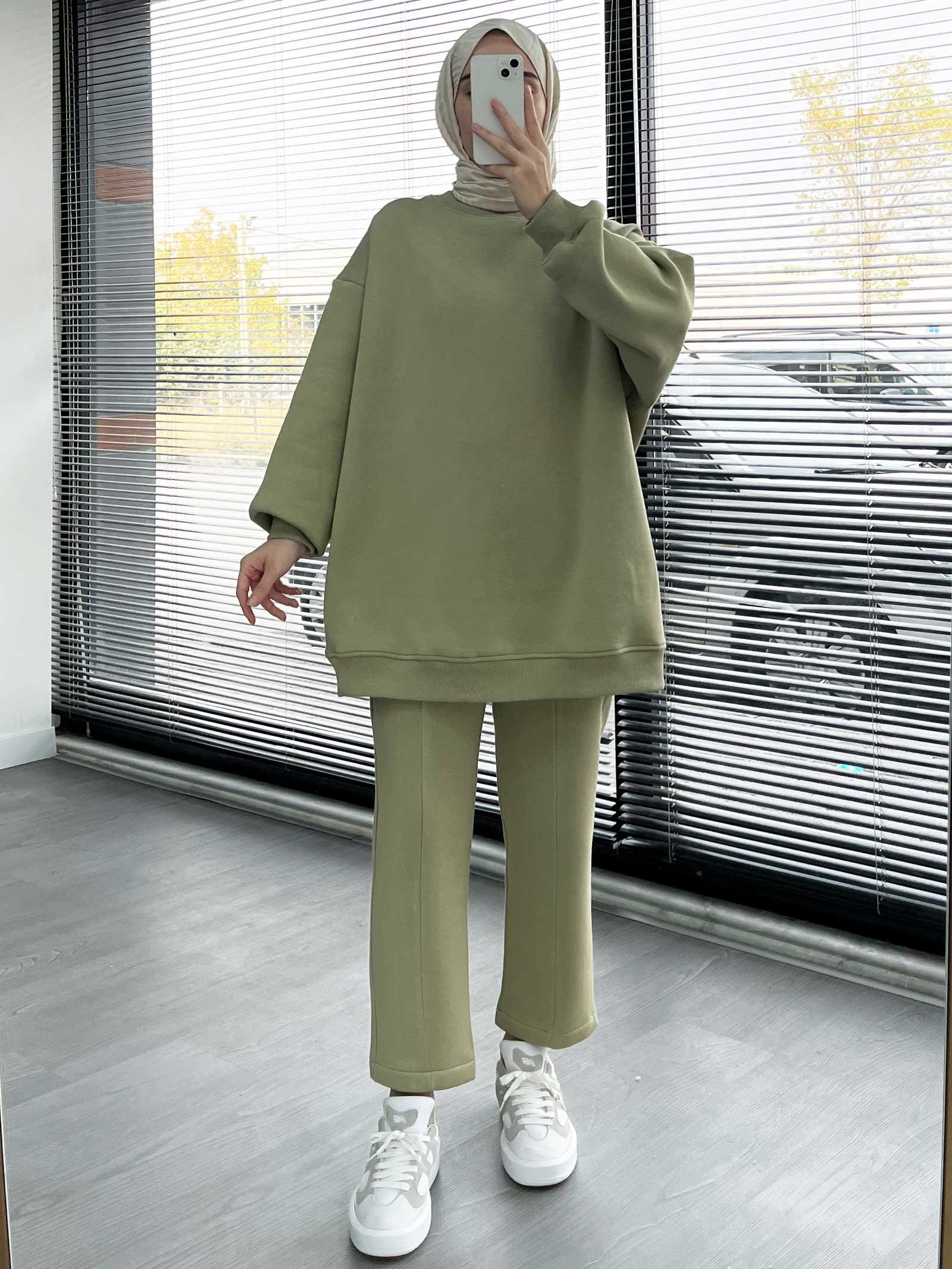 Küf Yeşili Rahat ve Şık Kadın İkili Eşofman Takımı