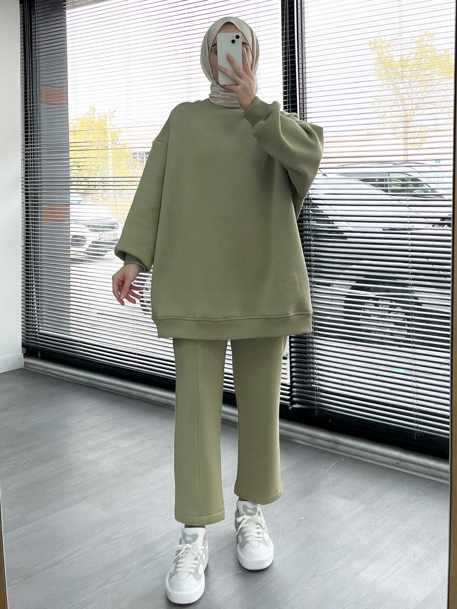 Küf Yeşili Rahat ve Şık Kadın İkili Eşofman Takımı