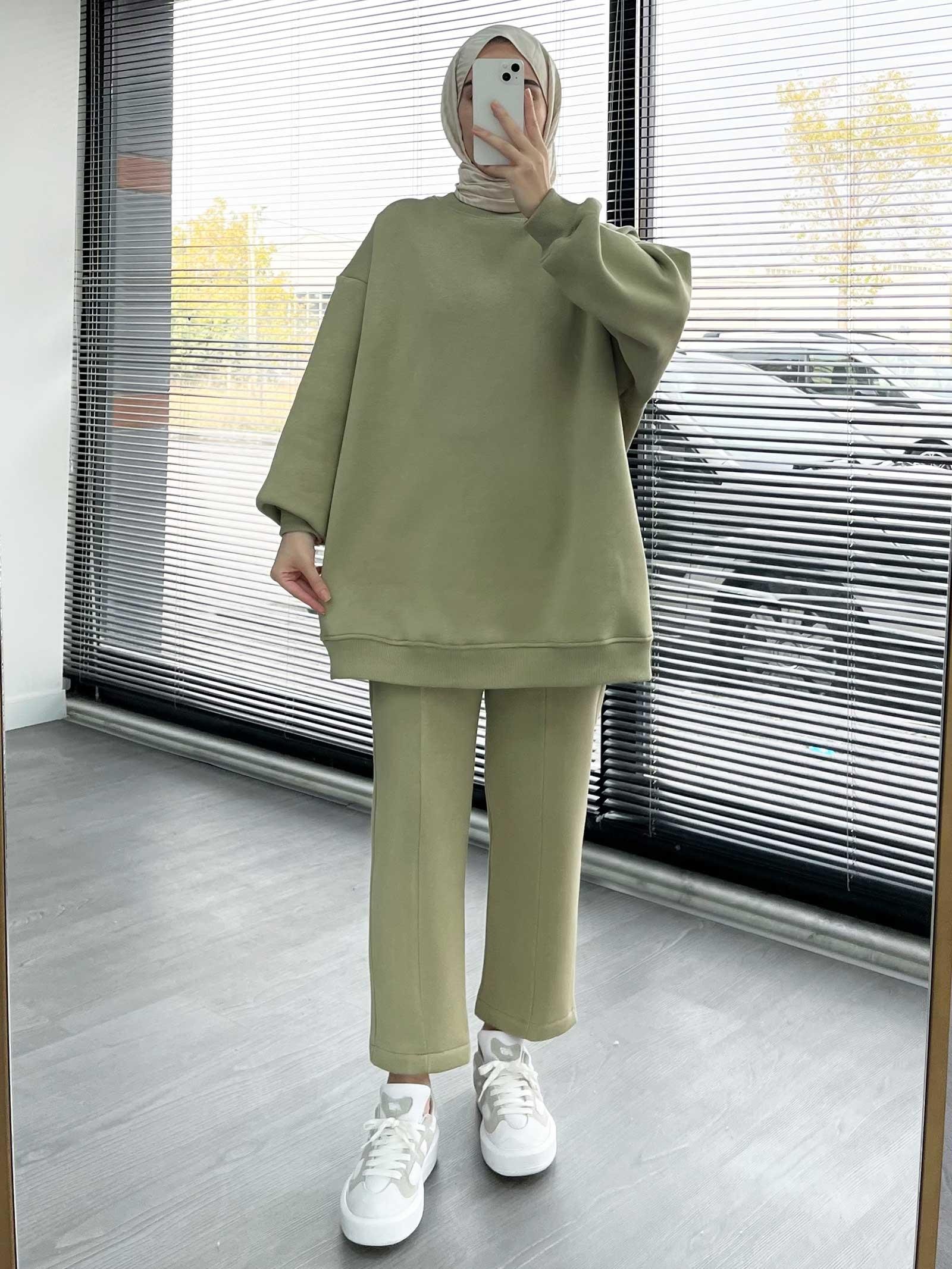 Küf Yeşili Rahat ve Şık Kadın İkili Eşofman Takımı