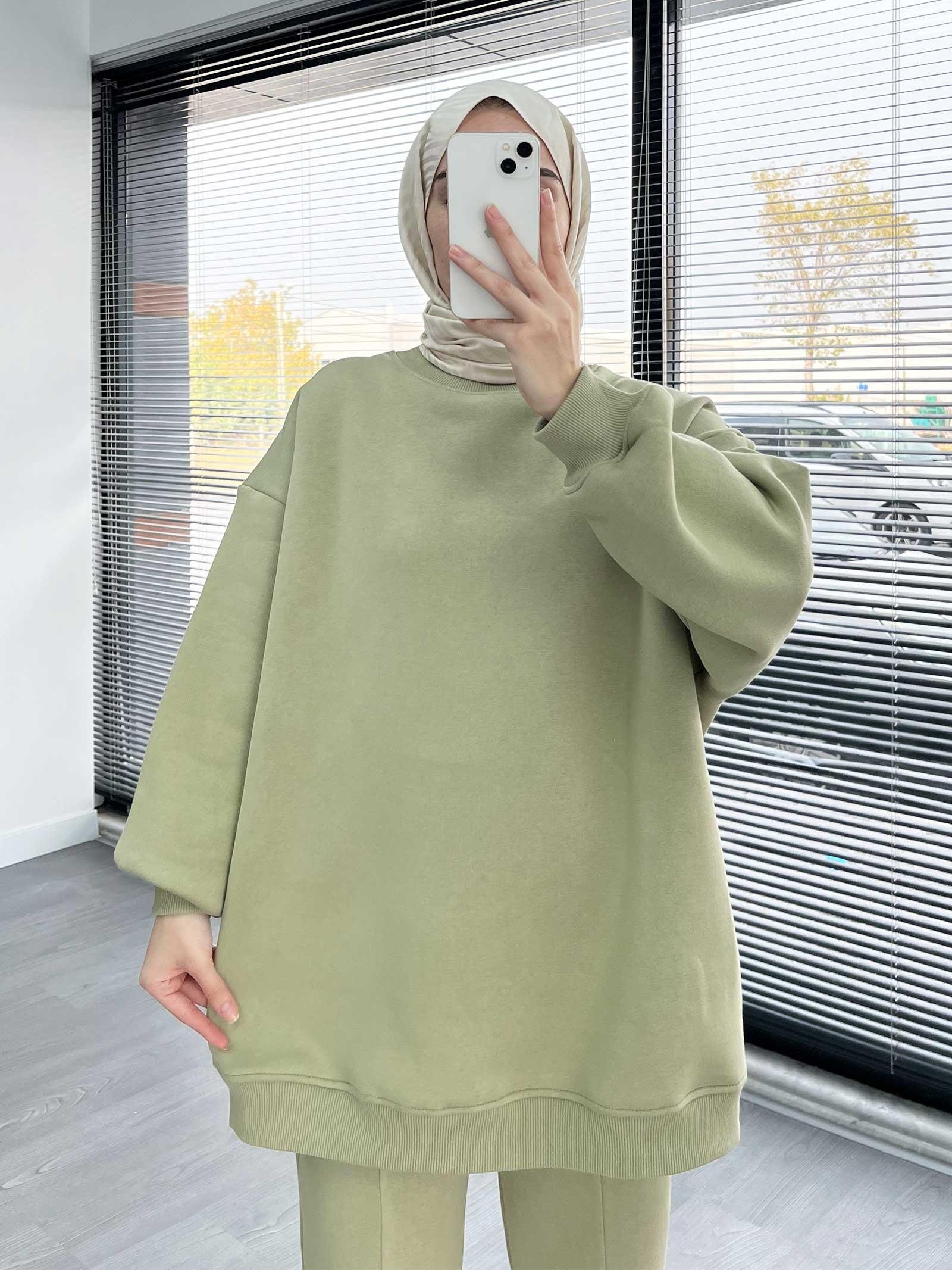 Küf Yeşili Rahat ve Şık Kadın İkili Eşofman Takımı