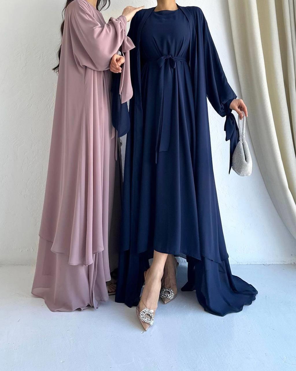 Lacivert Ella Şifon Abaya Takım