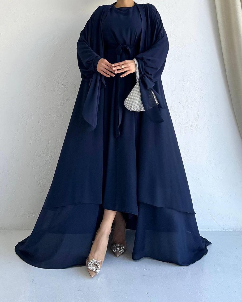 Lacivert Ella Şifon Abaya Takım