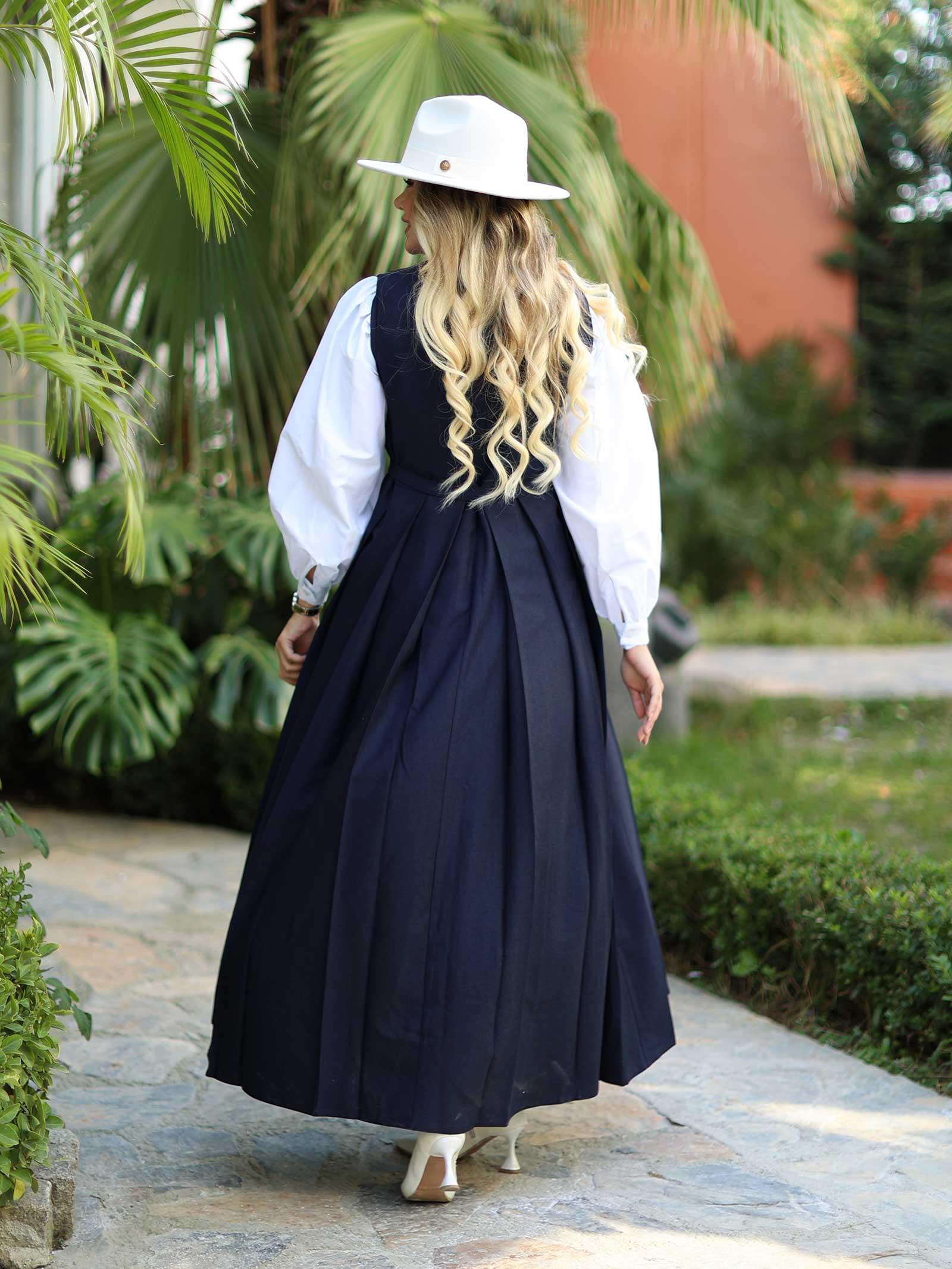 Lacivert Kadın Pileli Jile Elbise