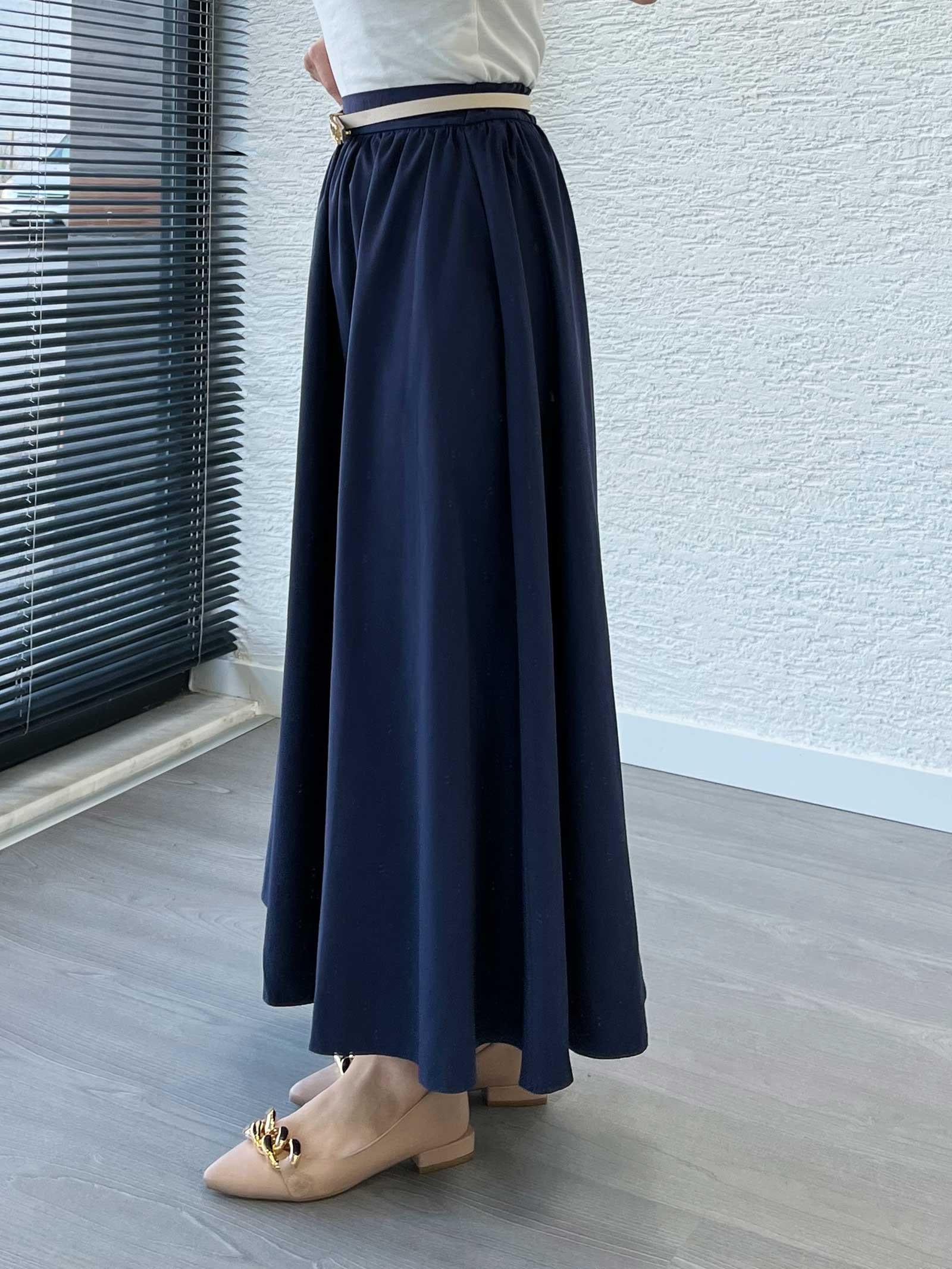 Lacivert Yüksek Bel Pileli Kadın Etek