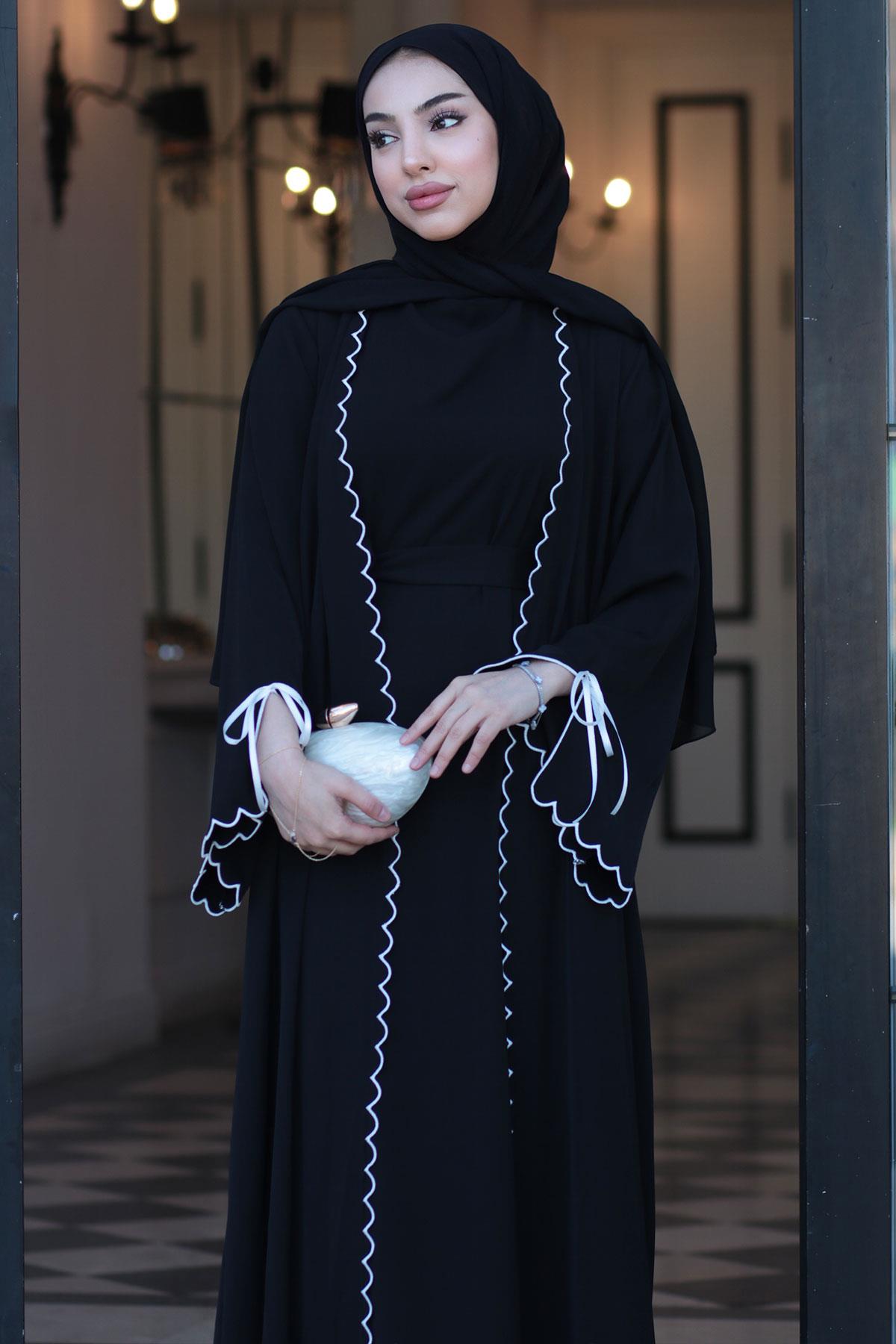 Lazer Kesim Aura İkili Abaya Takım - Siyah