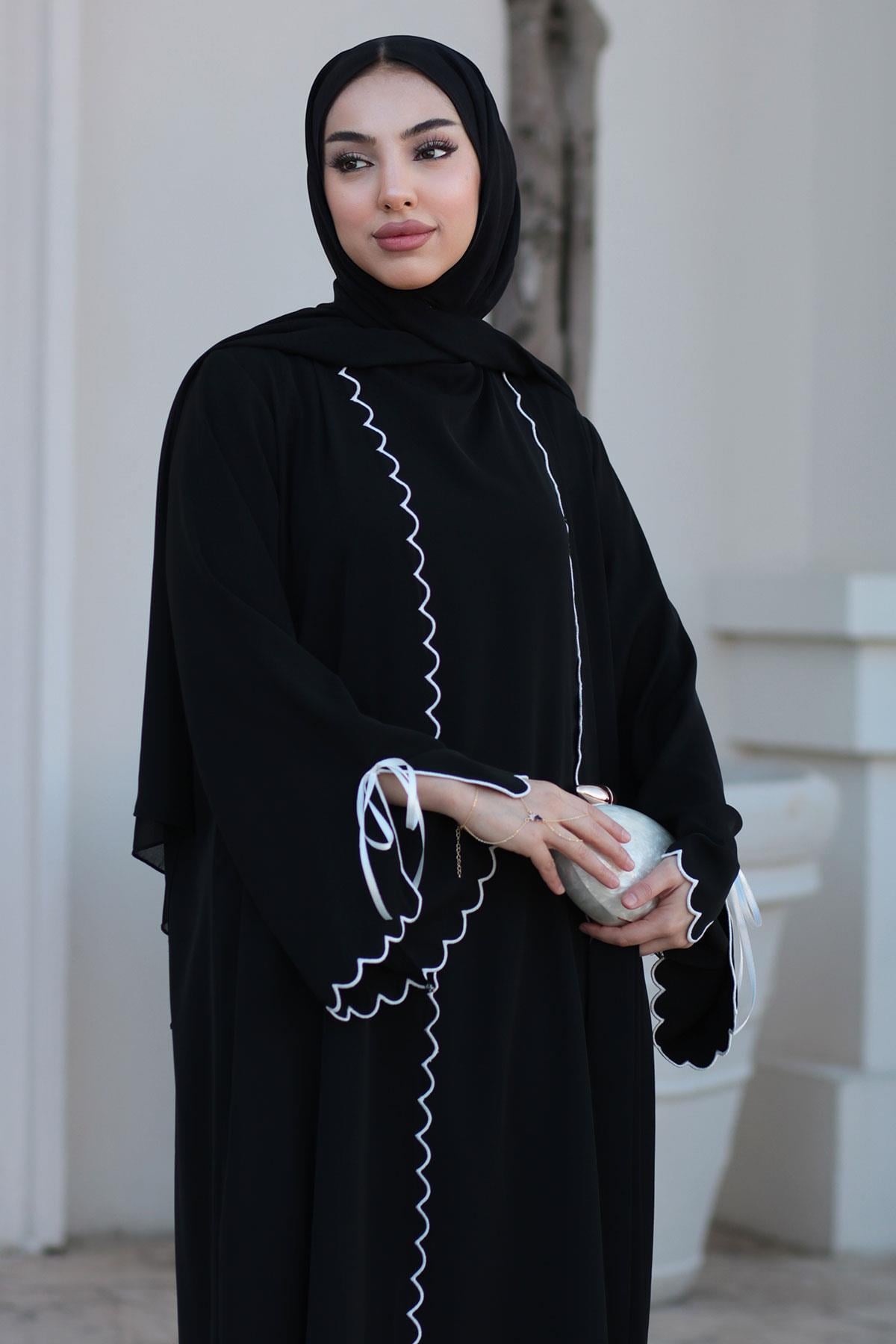 Lazer Kesim Aura İkili Abaya Takım - Siyah