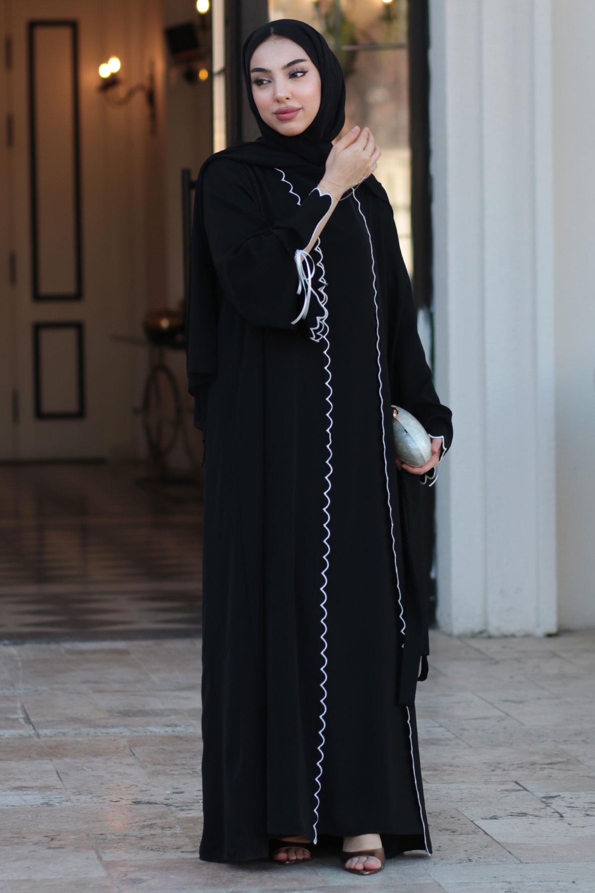 Lazer Kesim Aura İkili Abaya Takım - Siyah