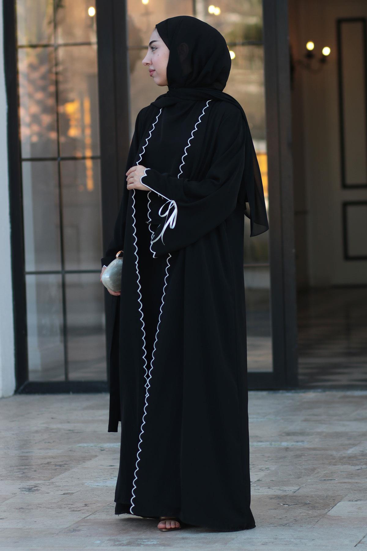 Lazer Kesim Aura İkili Abaya Takım - Siyah