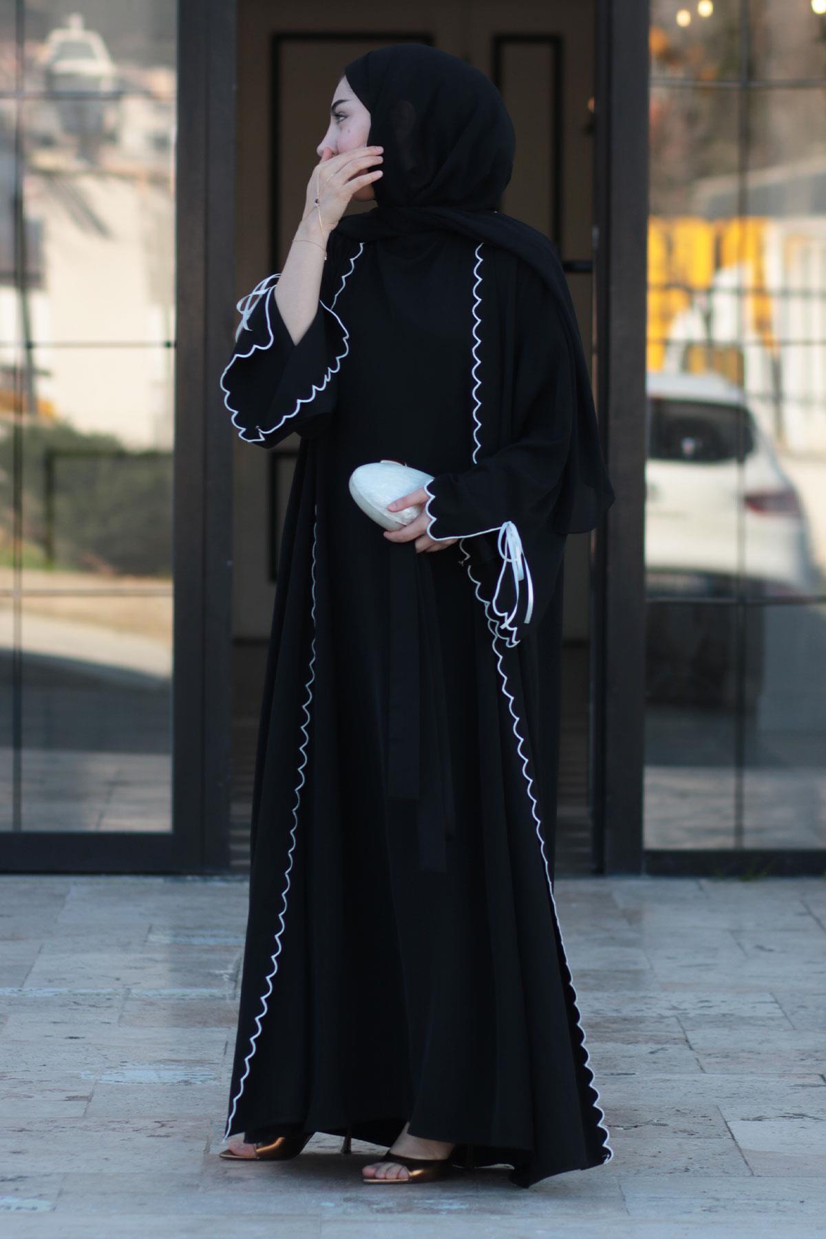 Lazer Kesim Aura İkili Abaya Takım - Siyah