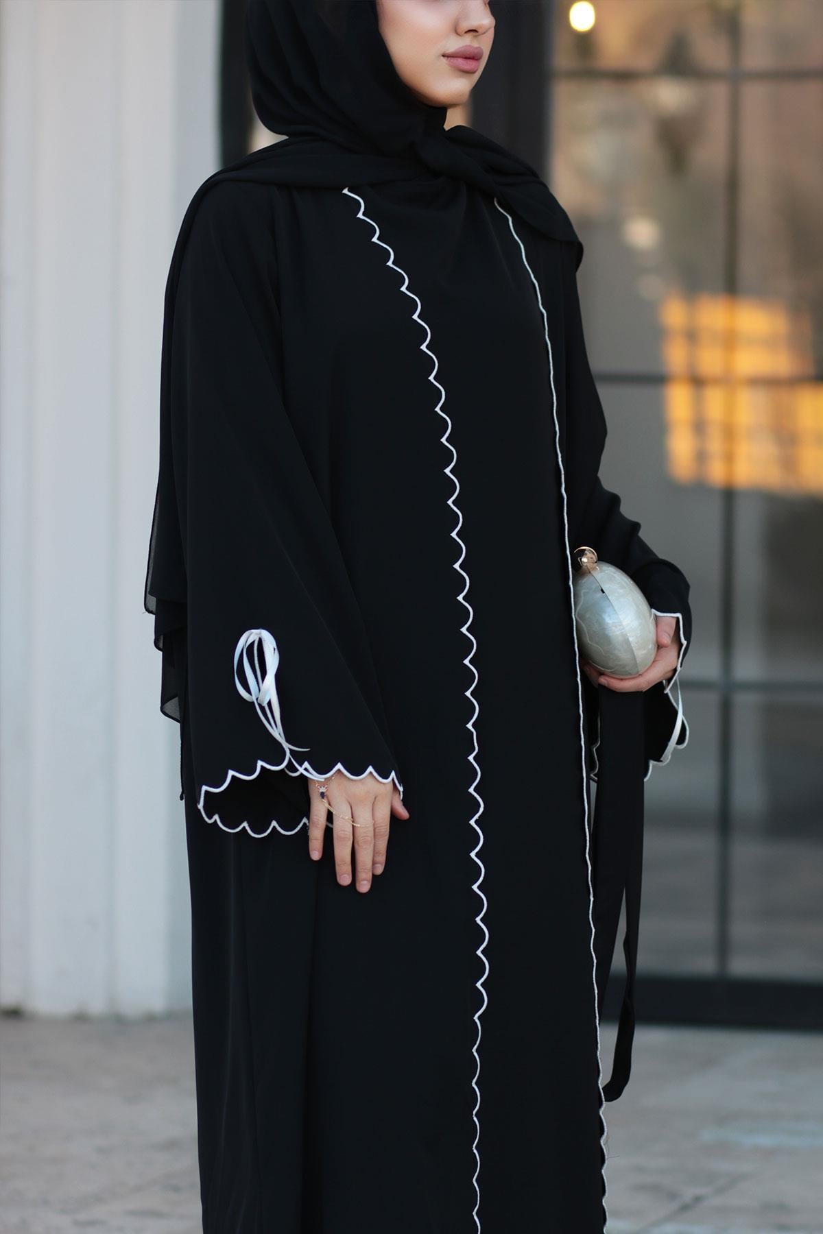 Lazer Kesim Aura İkili Abaya Takım - Siyah