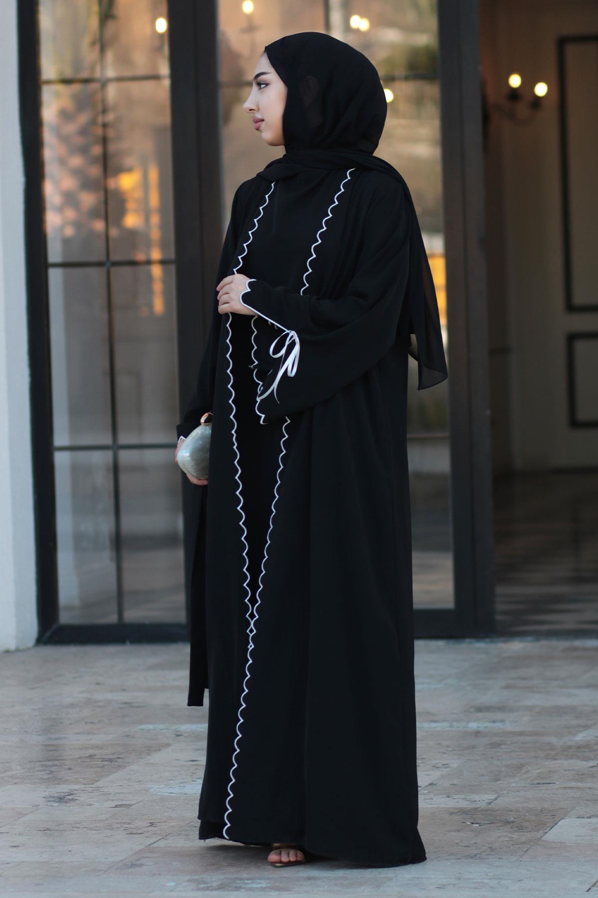 Lazer Kesim Aura İkili Abaya Takım - Siyah