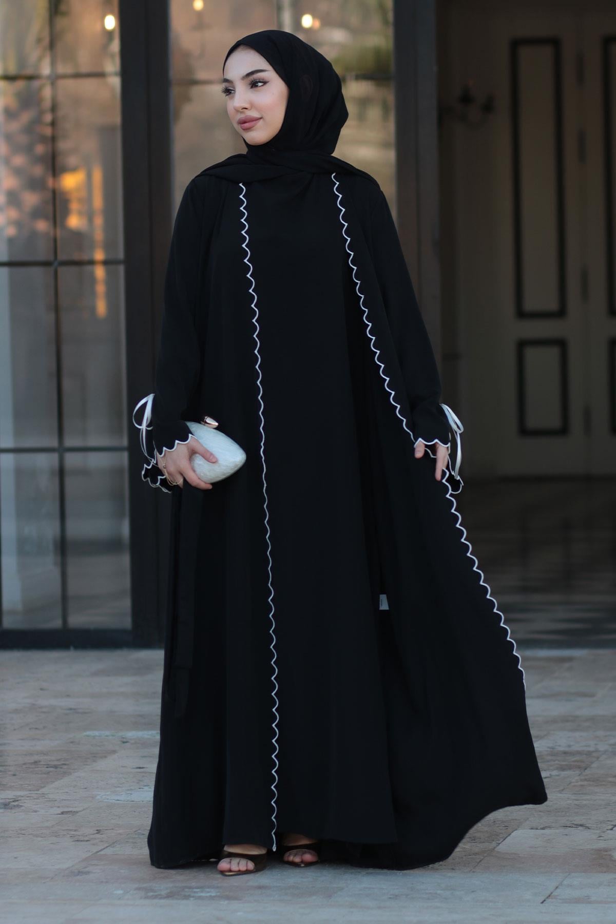 Lazer Kesim Aura İkili Abaya Takım - Siyah
