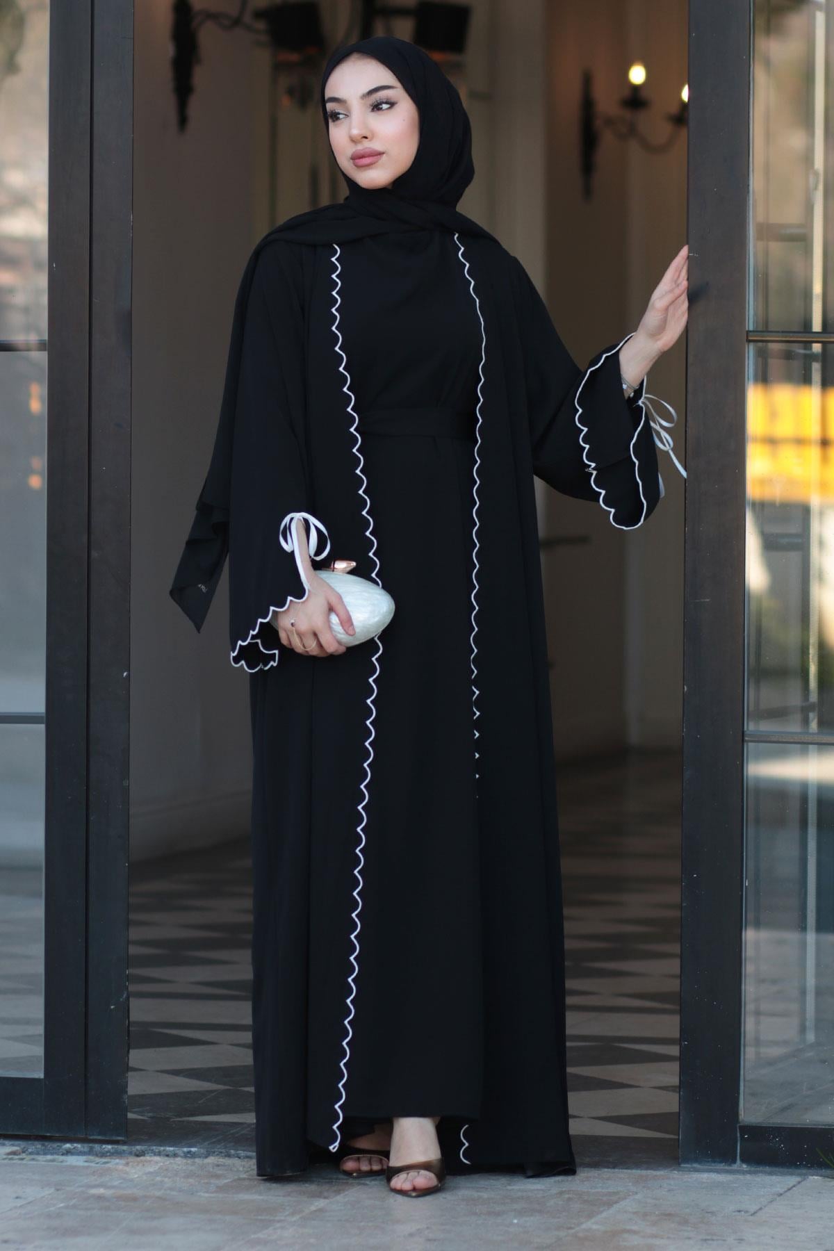 Lazer Kesim Aura İkili Abaya Takım - Siyah