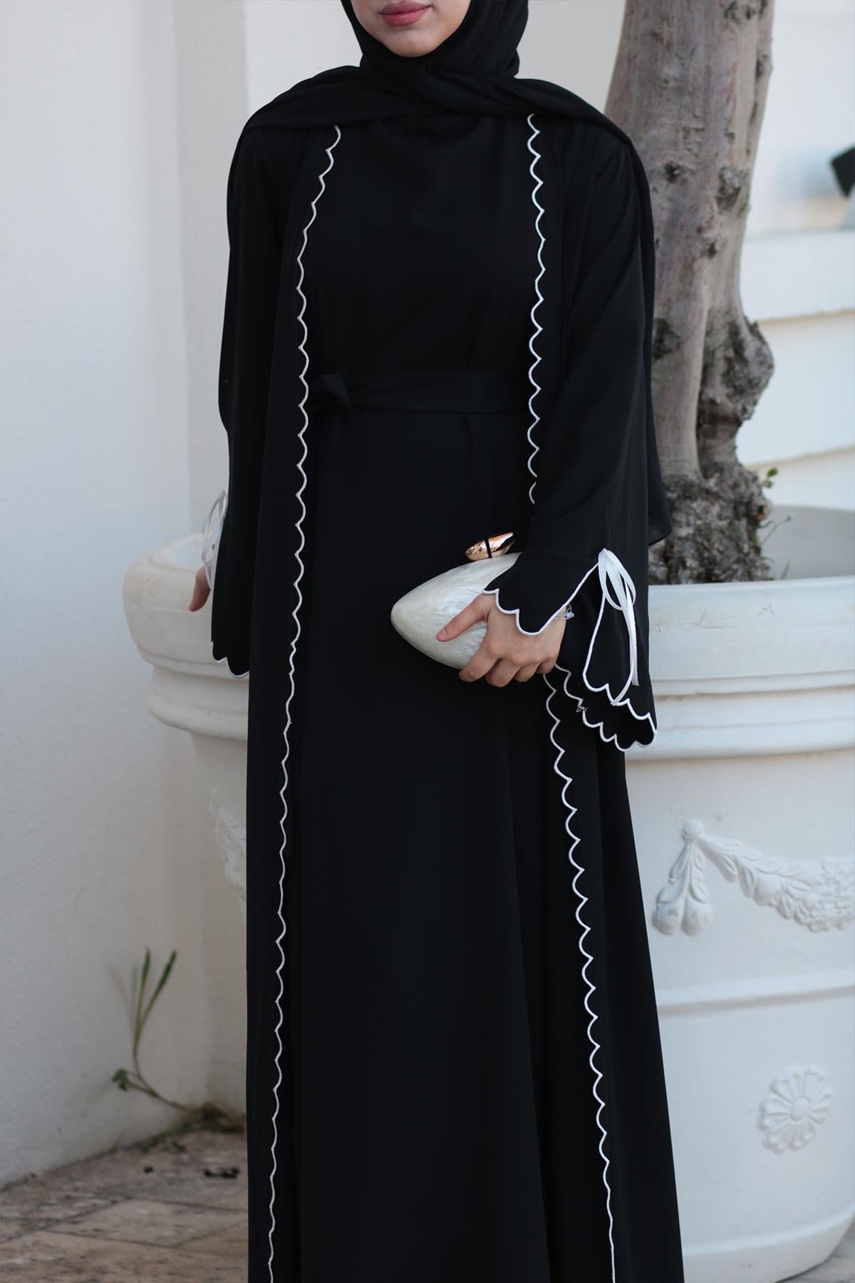 Lazer Kesim Aura İkili Abaya Takım - Siyah