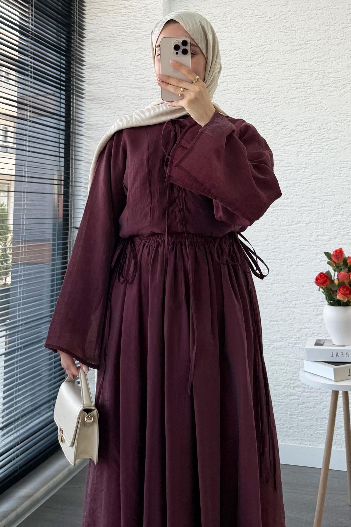 Leona Örgü Yaka Detaylı Vual Takım - Bordo