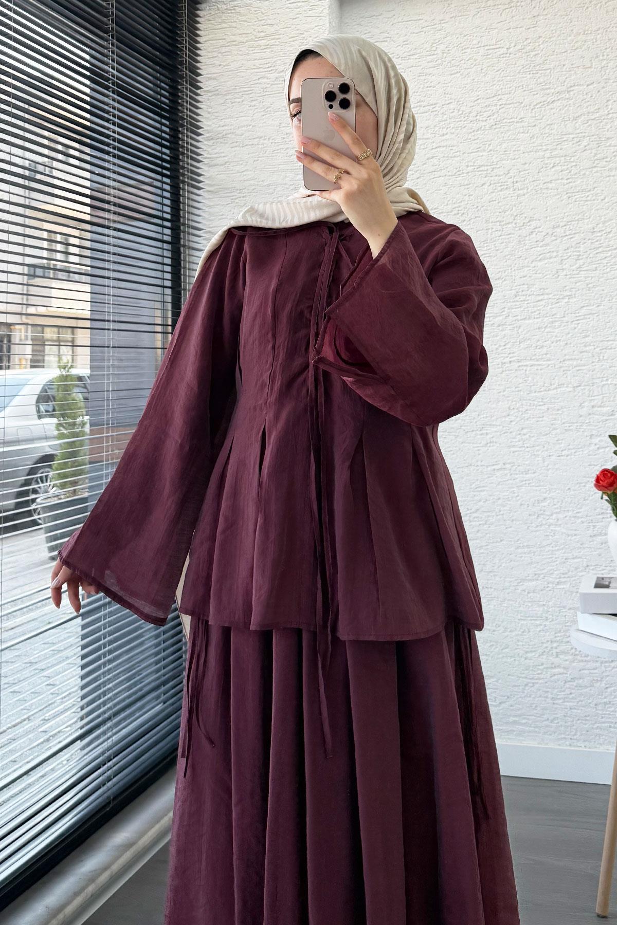 Leona Örgü Yaka Detaylı Vual Takım - Bordo