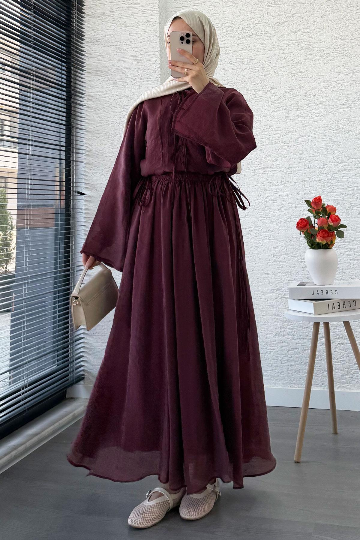 Leona Örgü Yaka Detaylı Vual Takım - Bordo