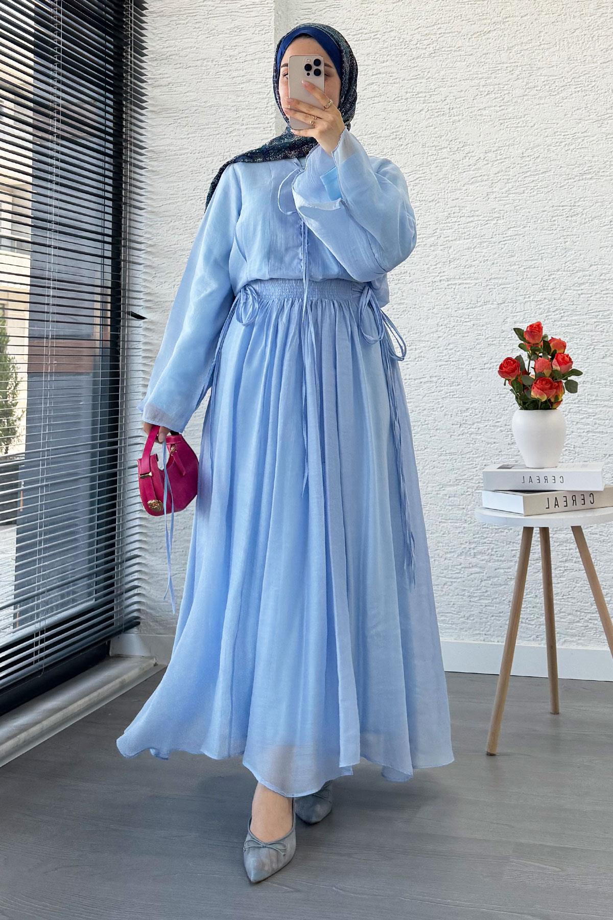 Leona Örgü Yaka Detaylı Vual Takım - Mavi