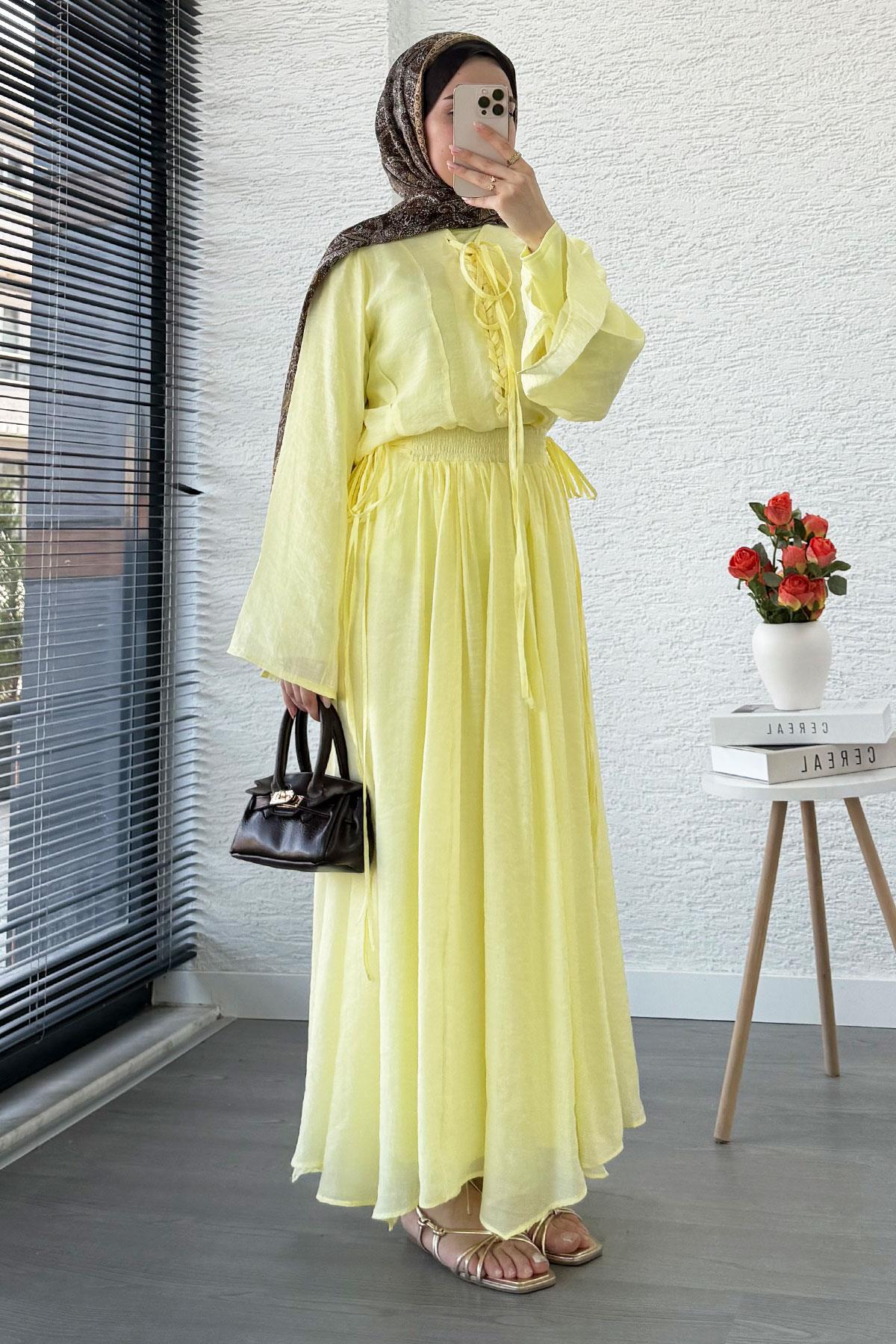 Leona Örgü Yaka Detaylı Vual Takım - Sarı