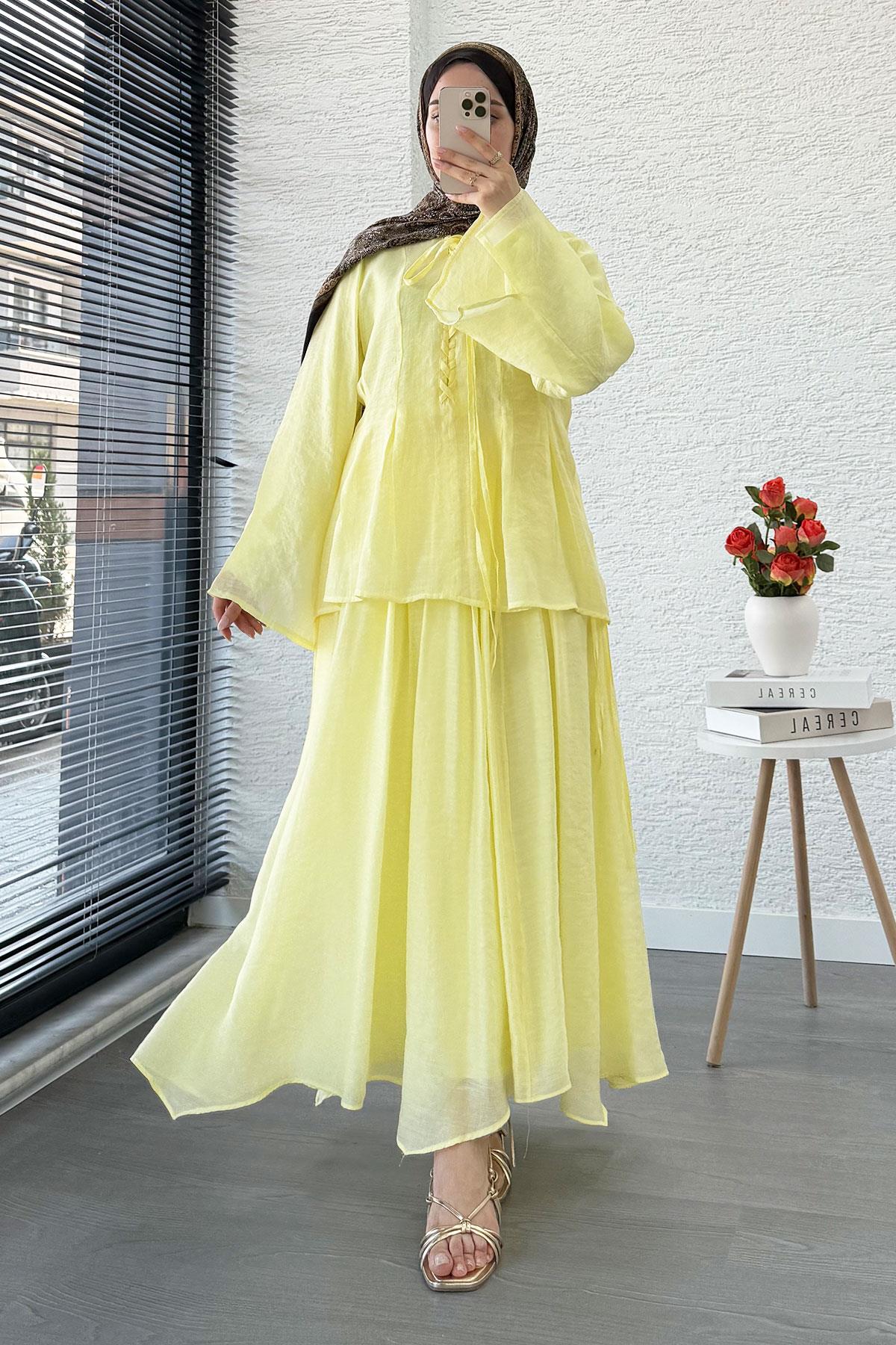 Leona Örgü Yaka Detaylı Vual Takım - Sarı