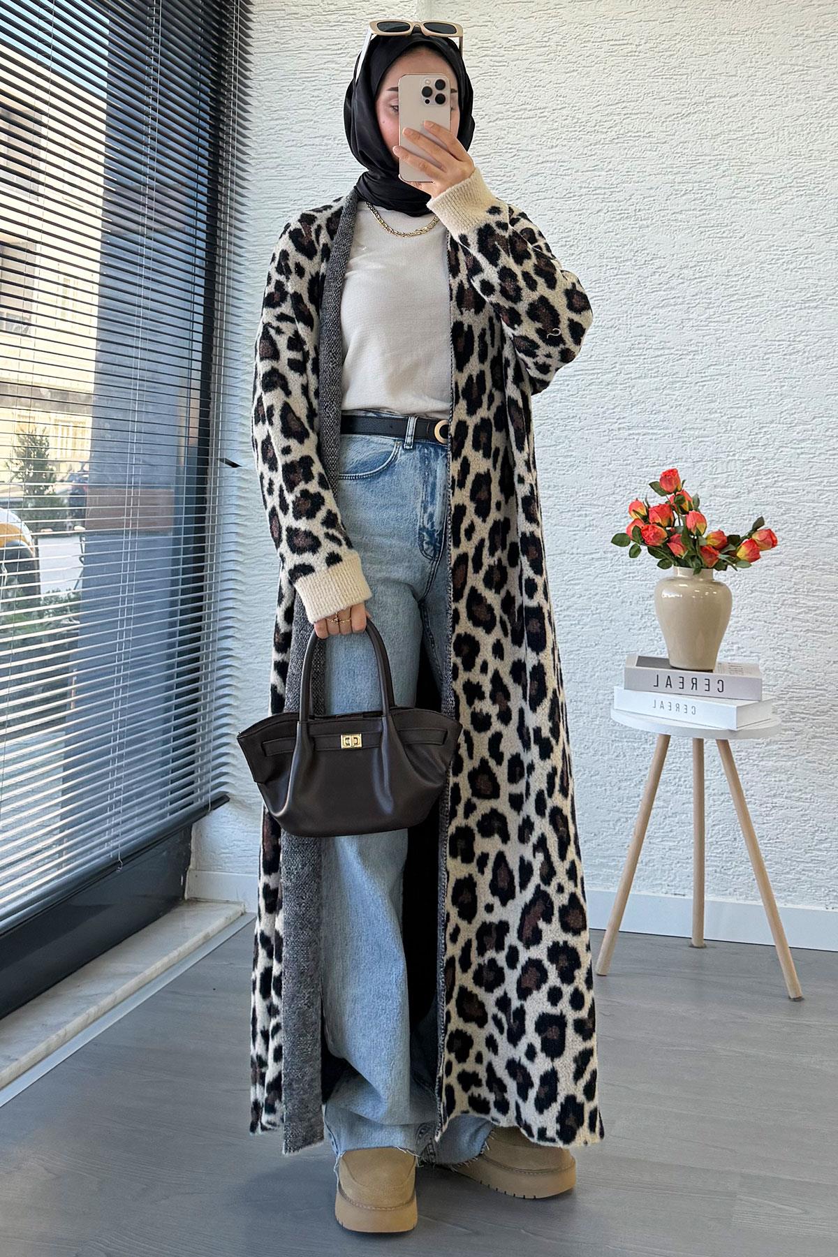 Leopar Desenli Kadın Hırka - Leopar