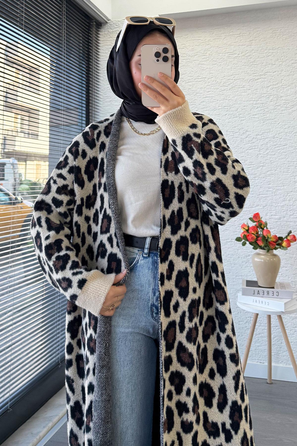 Leopar Desenli Kadın Hırka - Leopar