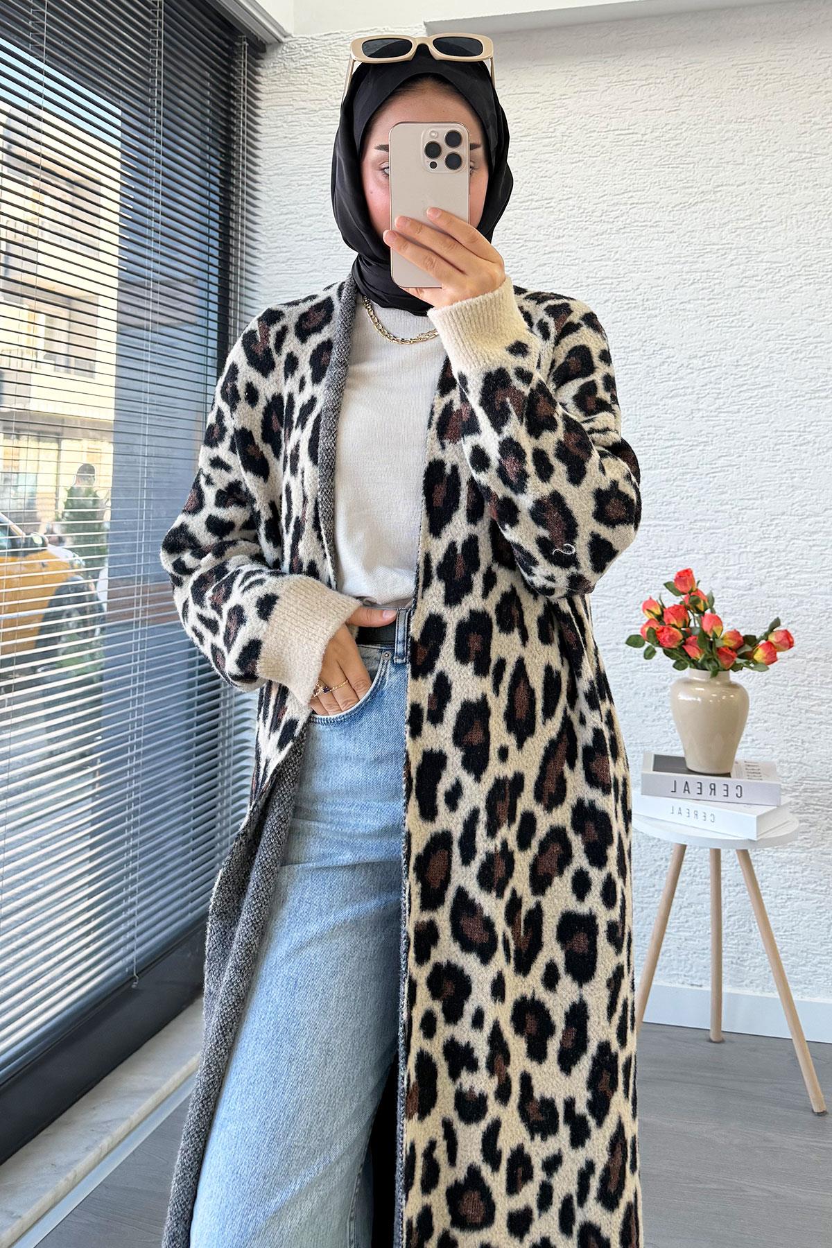 Leopar Desenli Kadın Hırka - Leopar