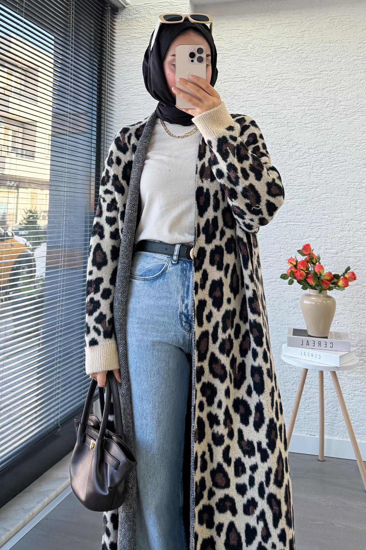 Leopar Desenli Kadın Hırka - Leopar