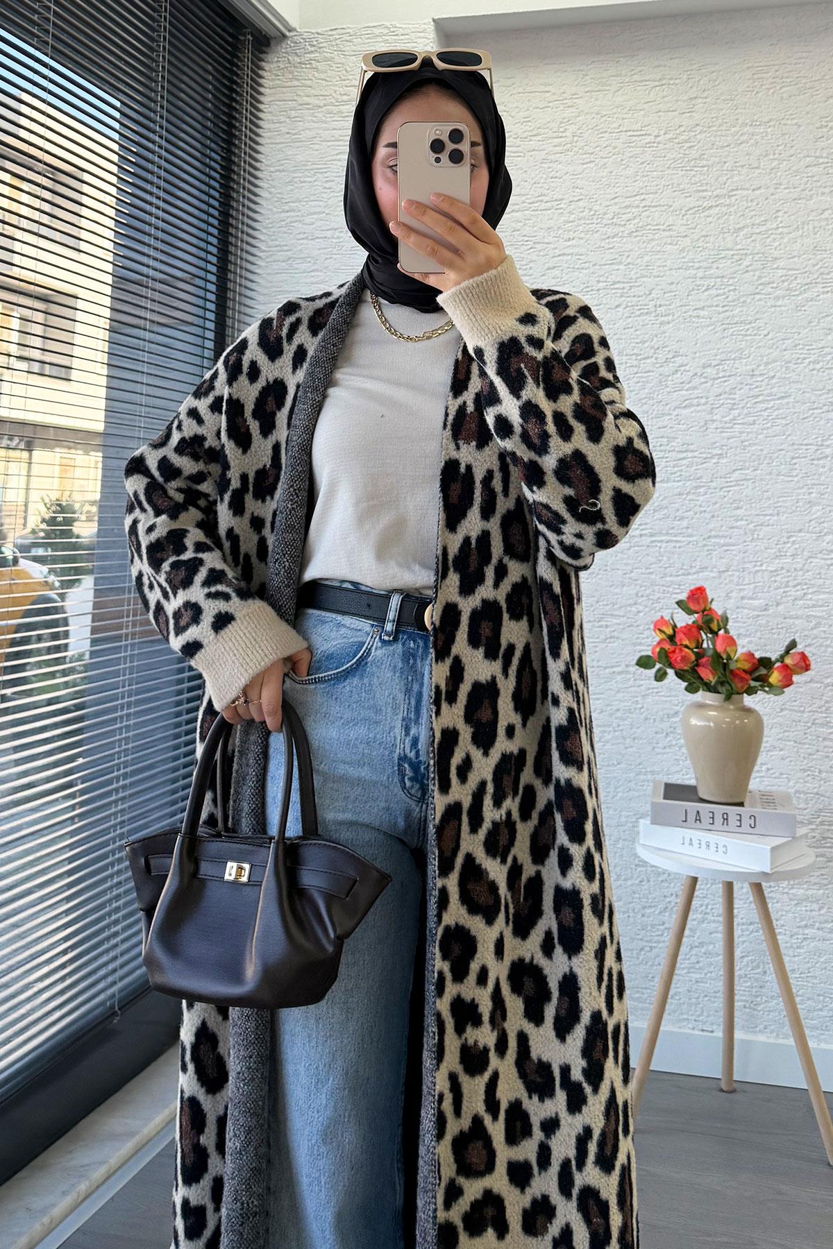 Leopar Desenli Kadın Hırka - Leopar