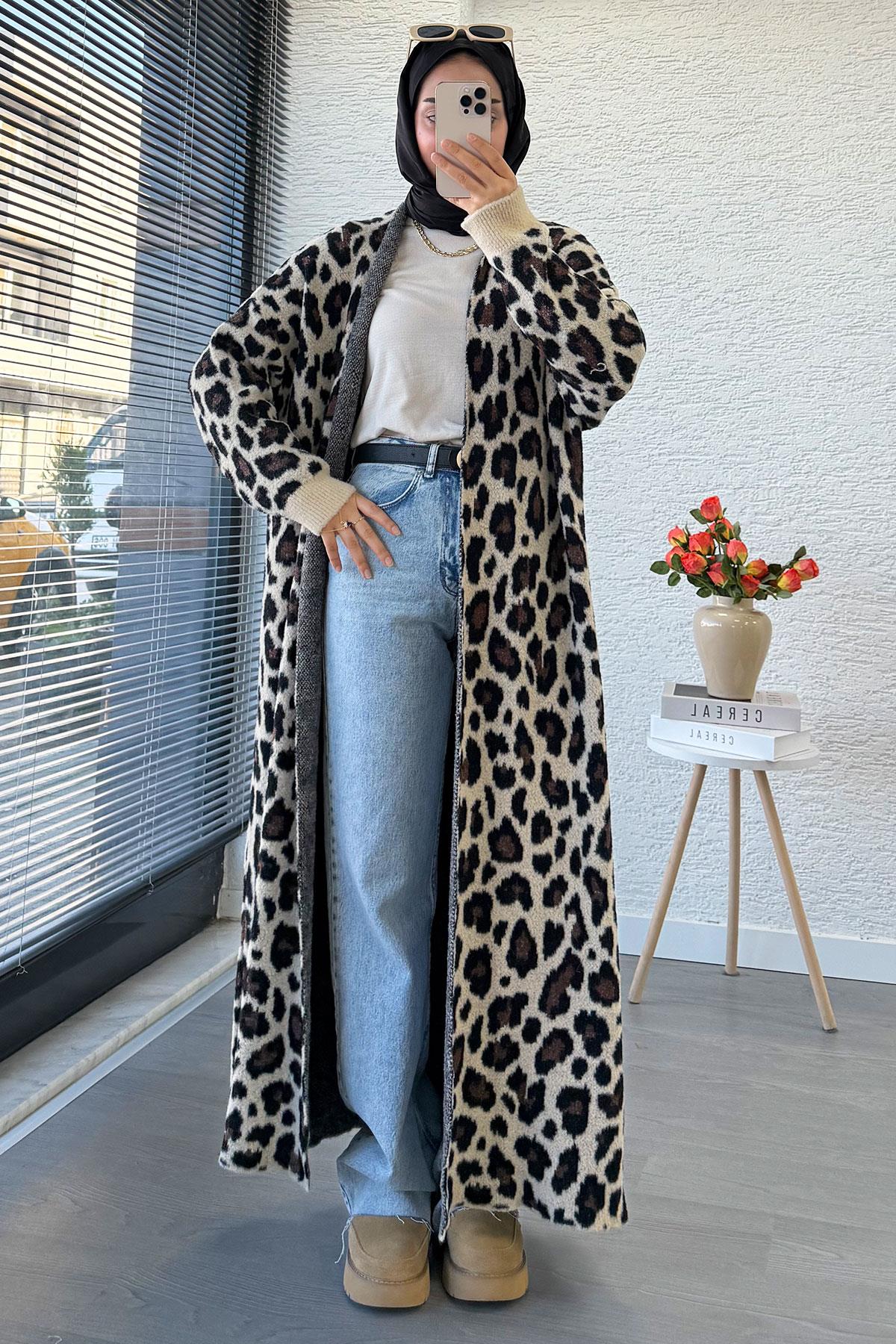 Leopar Desenli Kadın Hırka - Leopar